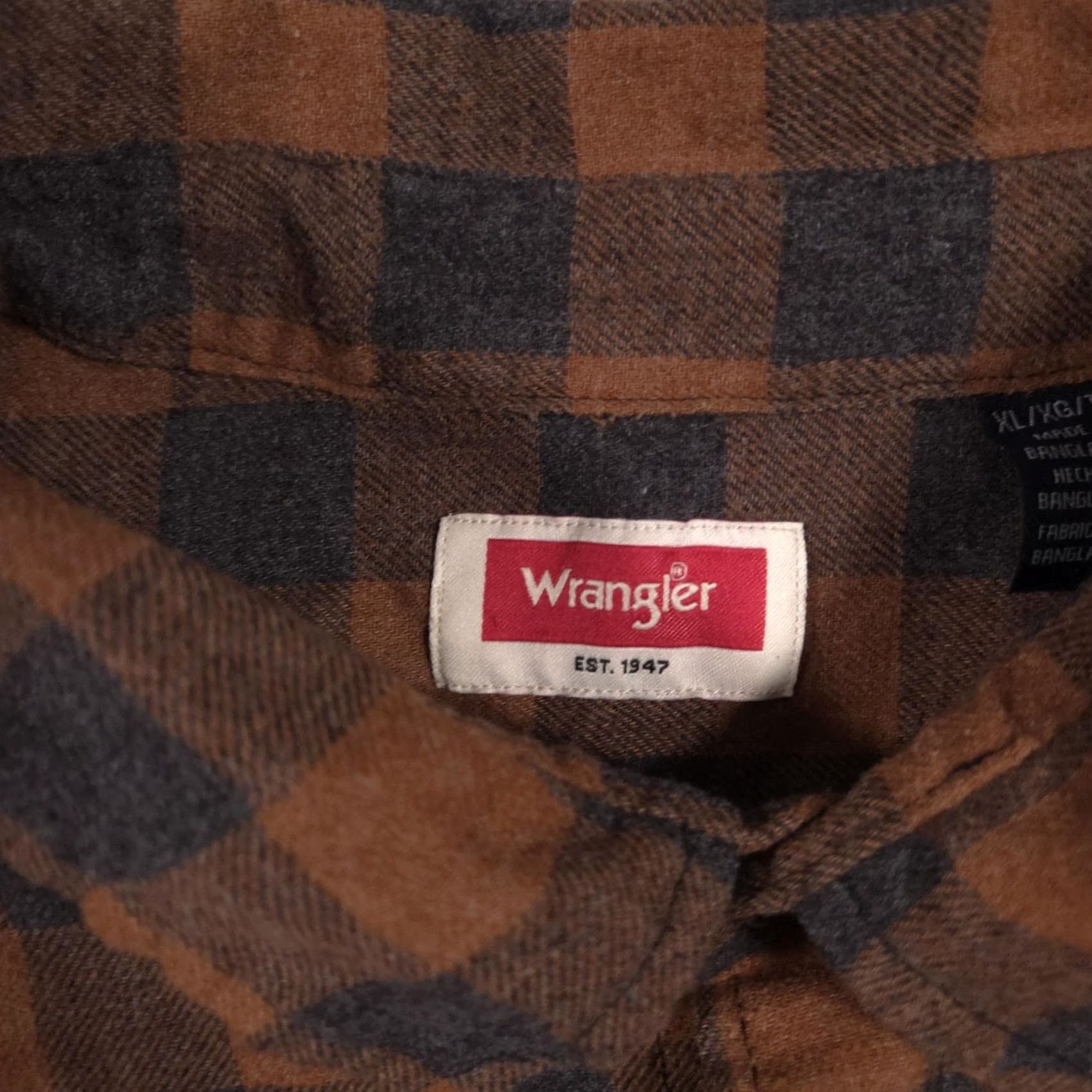 Wrangler Wrangler Shirt Mens XL Brown Plaid Flannel Button Front Long Sleeve Casual Size US XL / EU 56 / 4 - 5 Thumbnail