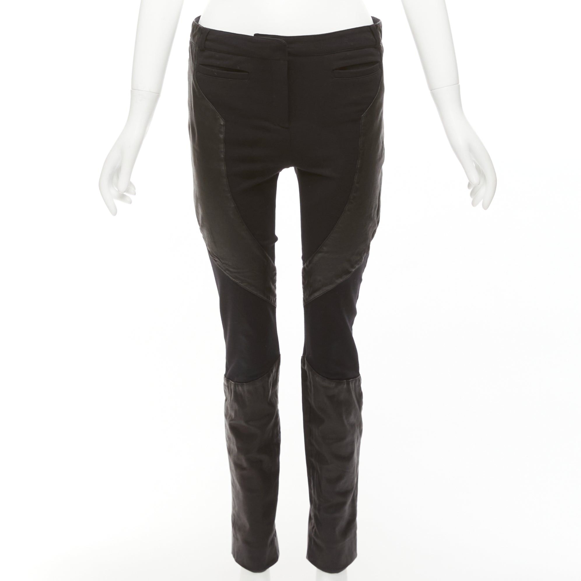 image of Givenchy Black Lambskin Leather Panel Patchwork Riding Pants Fr40 L, Women's (Size 30)