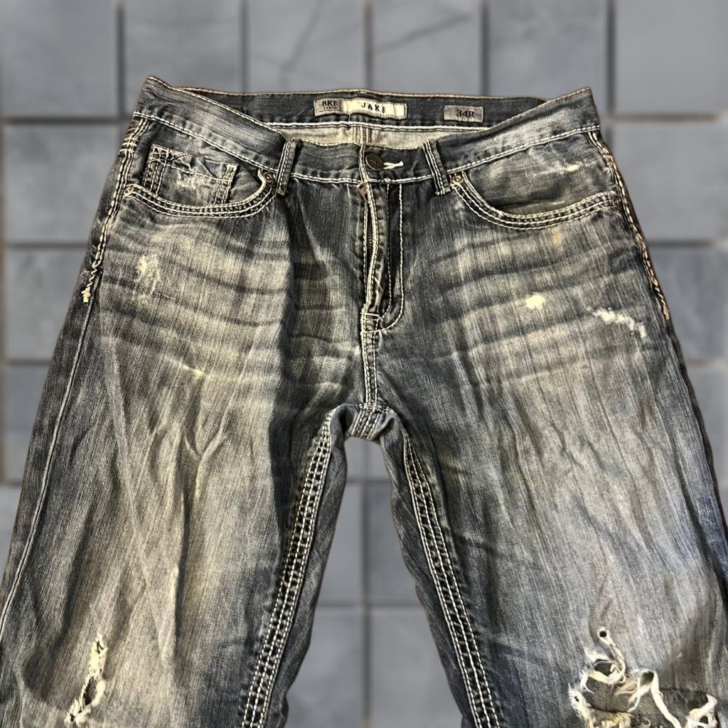 Silver Jeans Co. Silver Jeans Co. Men 34 Jake Straight Distressed Thick Stitch Pants Jeans 34 Regular Blue 30 Inseam Mens Straight Distressed 90s? Size US 34 / EU 50 - 1 Thumbnail