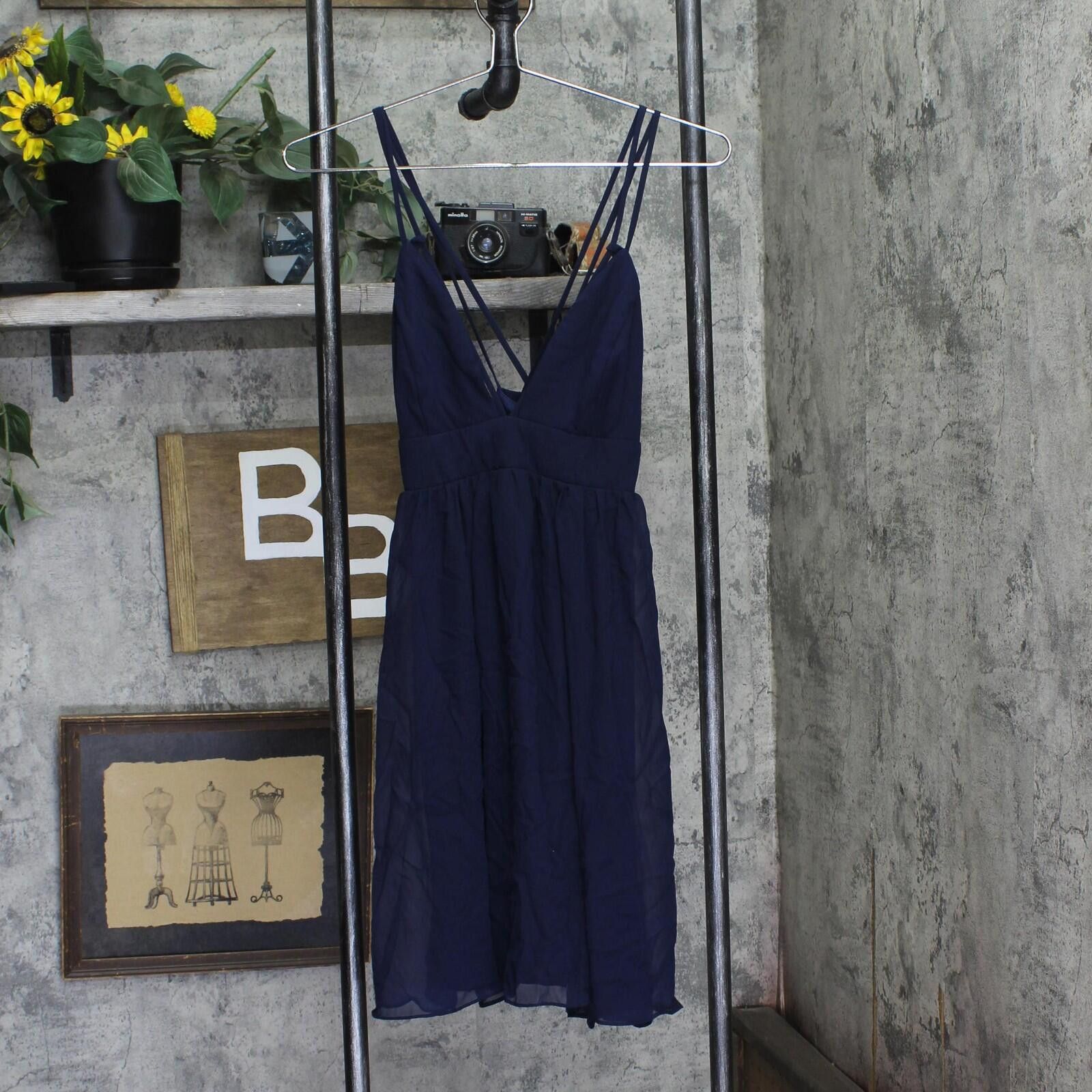 J75 By Jump Jump Shirred Short Dress With Deep V Neck 48452 Navy Blue 1 Size M / US 6-8 / IT 42-44 - 1 Thumbnail