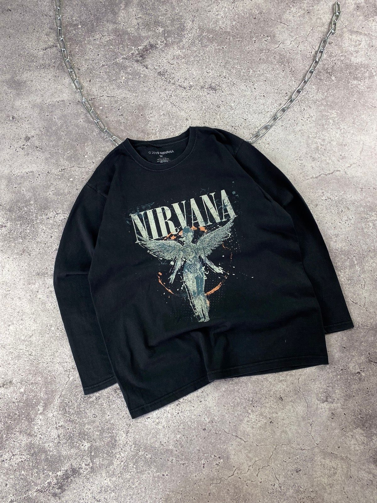 Pre-owned Band Tees X Nirvana Band Tees Rock Over Print Tee Long Sleeve In Black