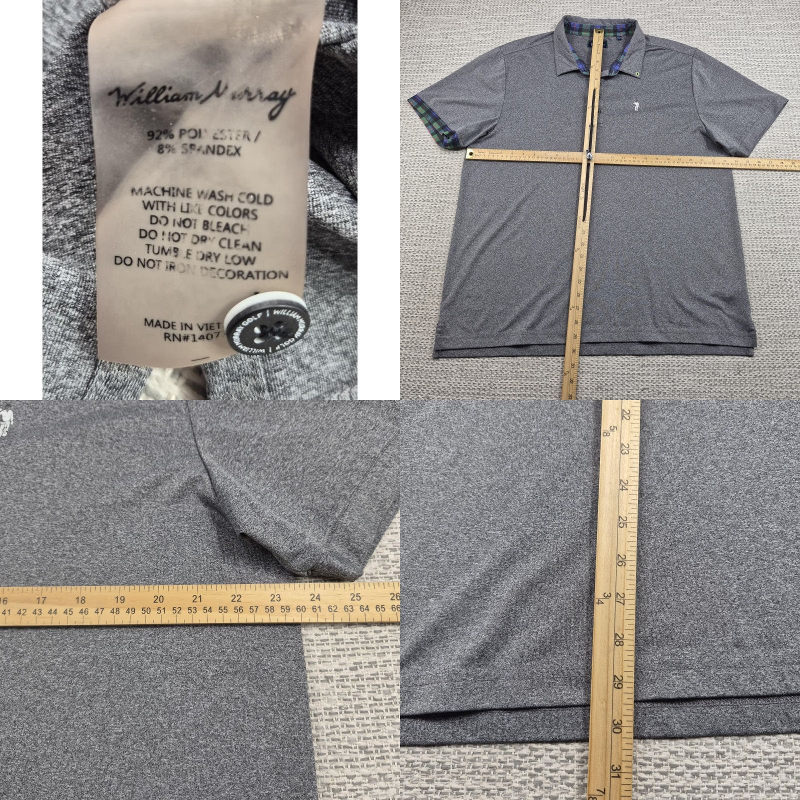 Vintage William Murray Golf Polo Shirt Mens XL Plaid Trim Performance Stretch Knit Prep Size US XL / EU 56 / 4 - 8 Thumbnail