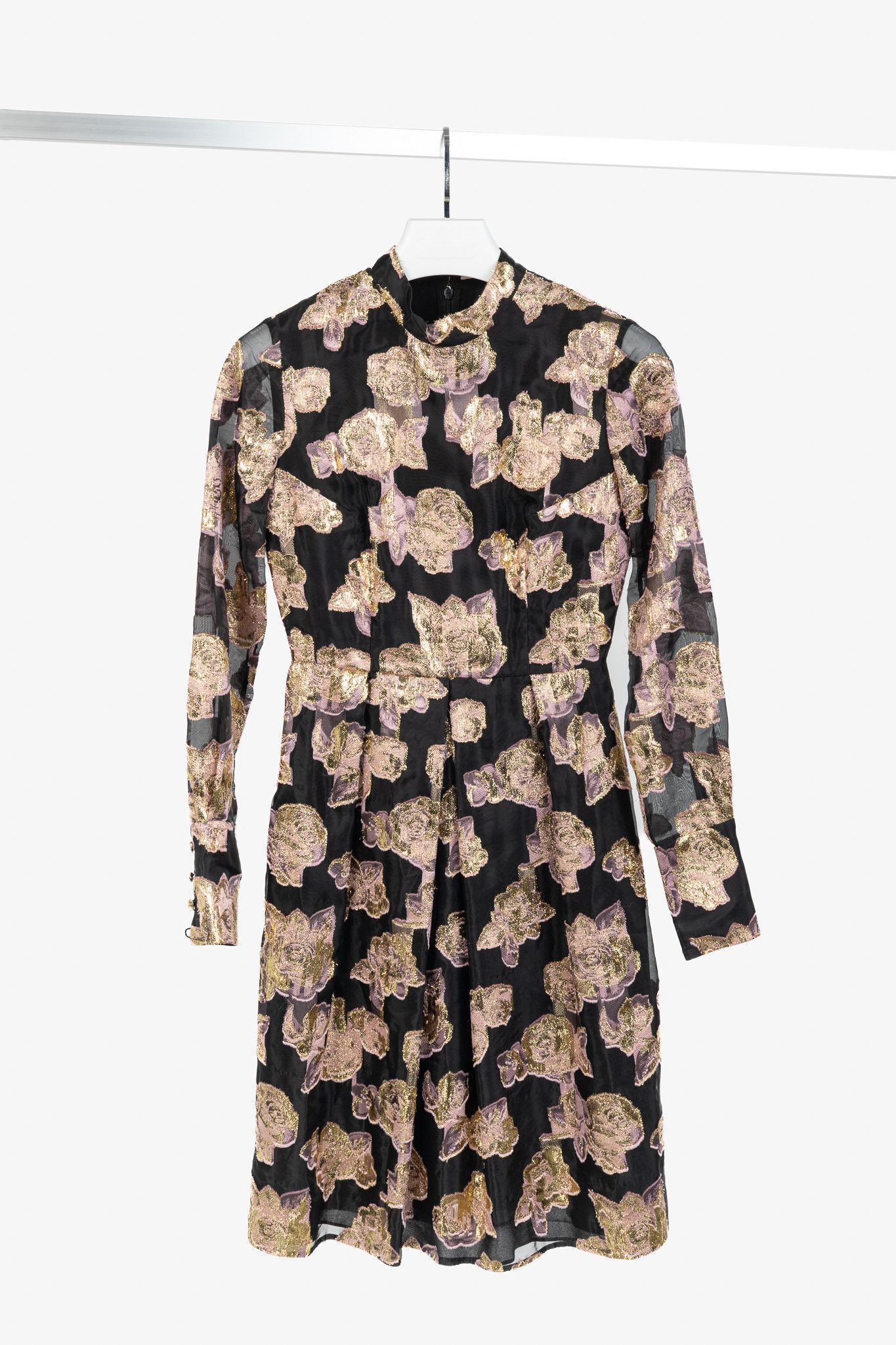 Erdem Erdem Effie Black Metallic Floral-Fil Coupe Organza Dress Size S / US 4 / IT 40 - 1 Thumbnail