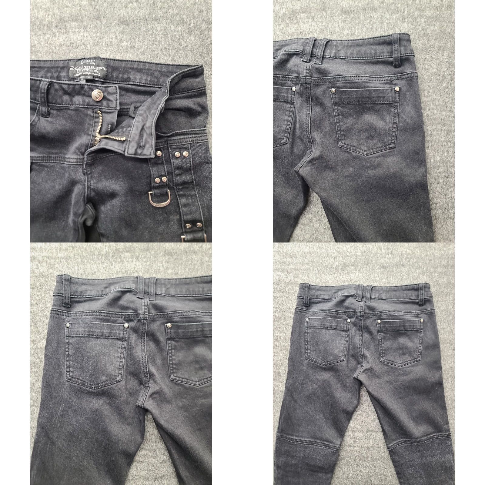 Trippen VINTAGE Tripp Jeans Womens 5 26x29 Tapered Skinny Fit Emo Goth Punk Rave Bondage Leather Logo Buckle Zipper Size 27" / US 4 / IT 40 - 8 Thumbnail
