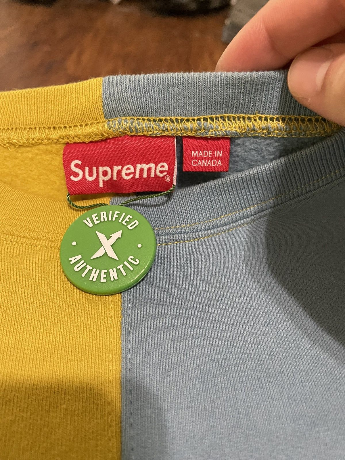 Supreme Supreme FW18 Split Crewneck Mustard Light Blue Lg Size US L / EU 52-54 / 3 - 2 Thumbnail