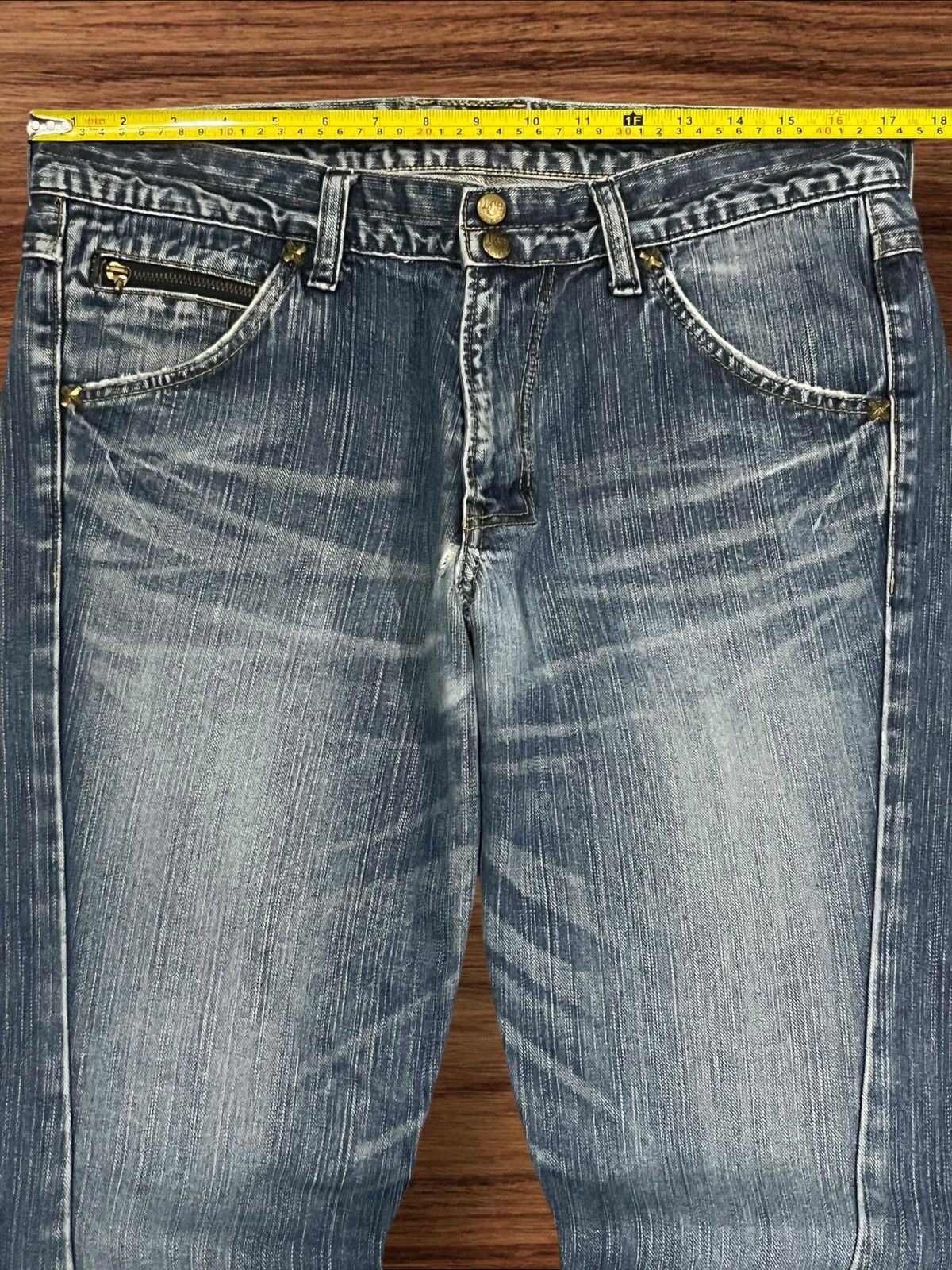 Number (N)ine ⚡️Flare⚡️Vintage Lee Riders Double Button Blue Frayed Leg Jean Size US 34 / EU 50 - 13 Thumbnail