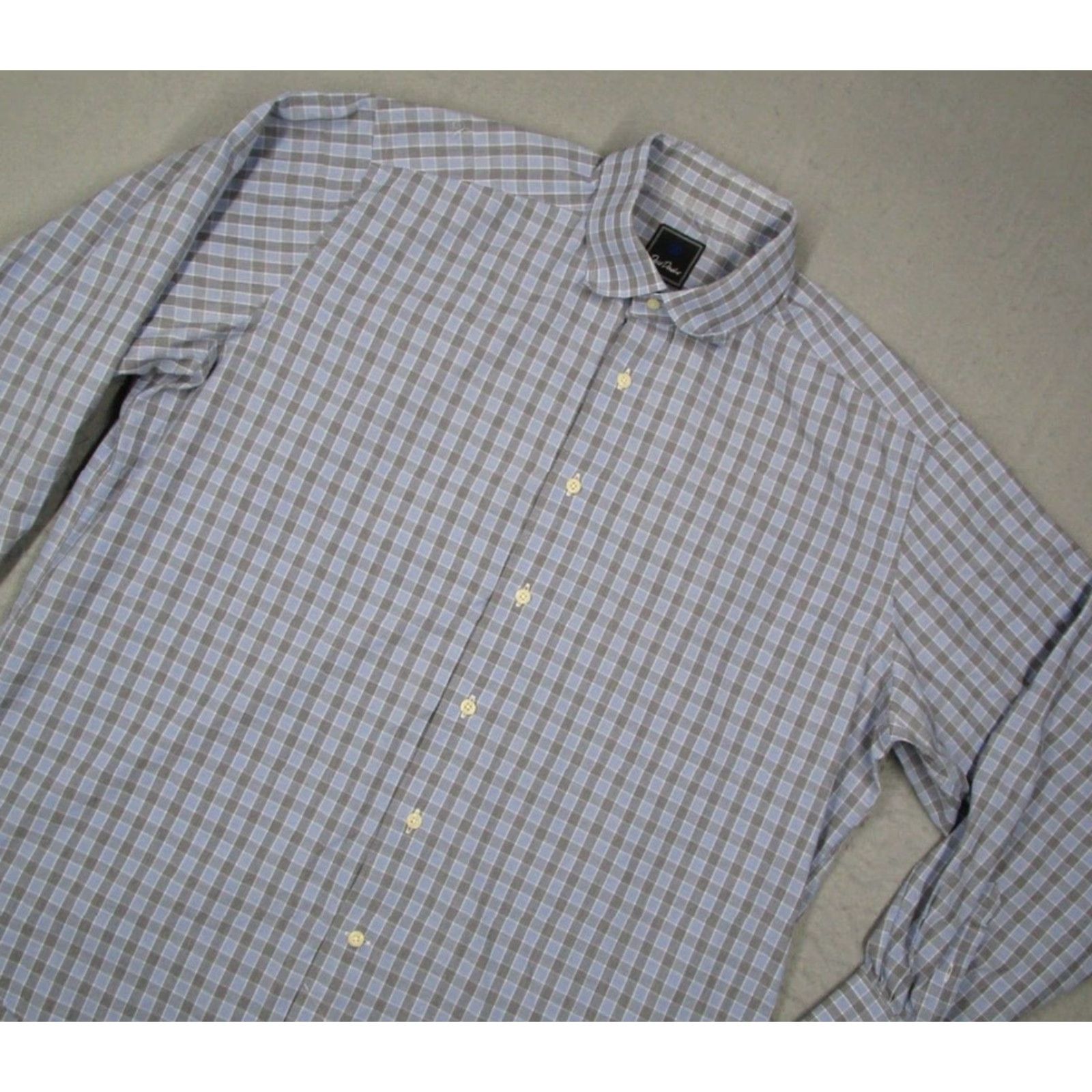 David Donahue David Donahue Mens 16 34 Blue Check Long Sleeve Dress Shirt Size 34R - 2 Thumbnail