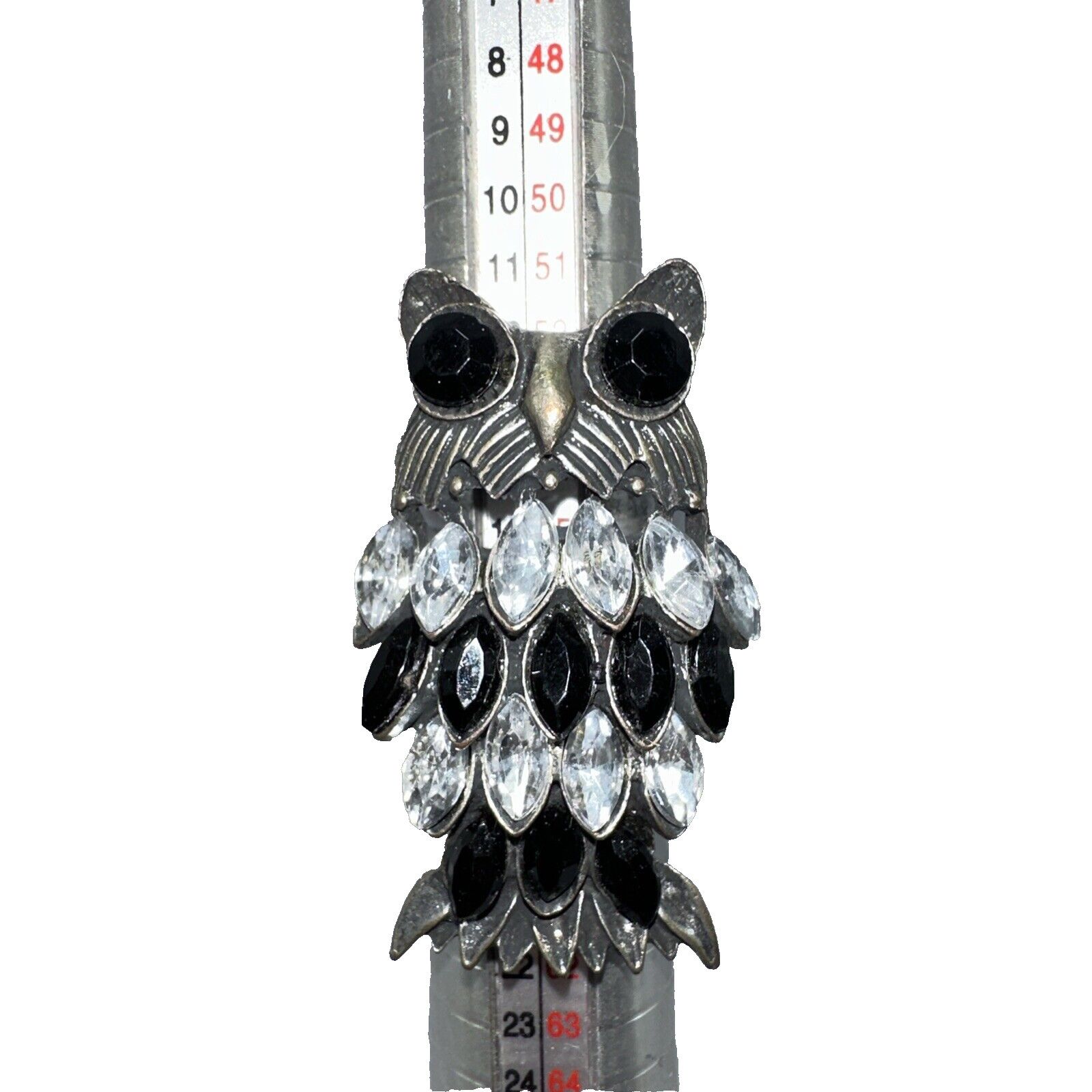 Other Vintage Gunmetal Owl Black Clear Rhinestones Stretch Ring Size ONE SIZE - 1 Thumbnail
