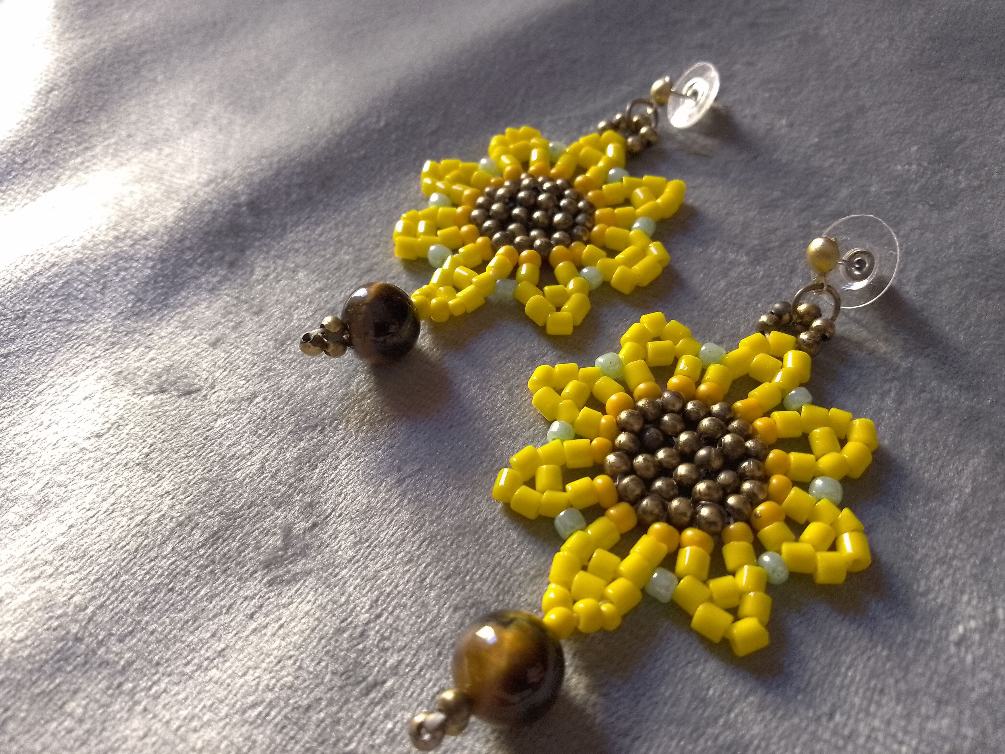 Handmade Earrings Sunflower Boho Eye of Tiger Gemstones Size ONE SIZE - 7 Thumbnail