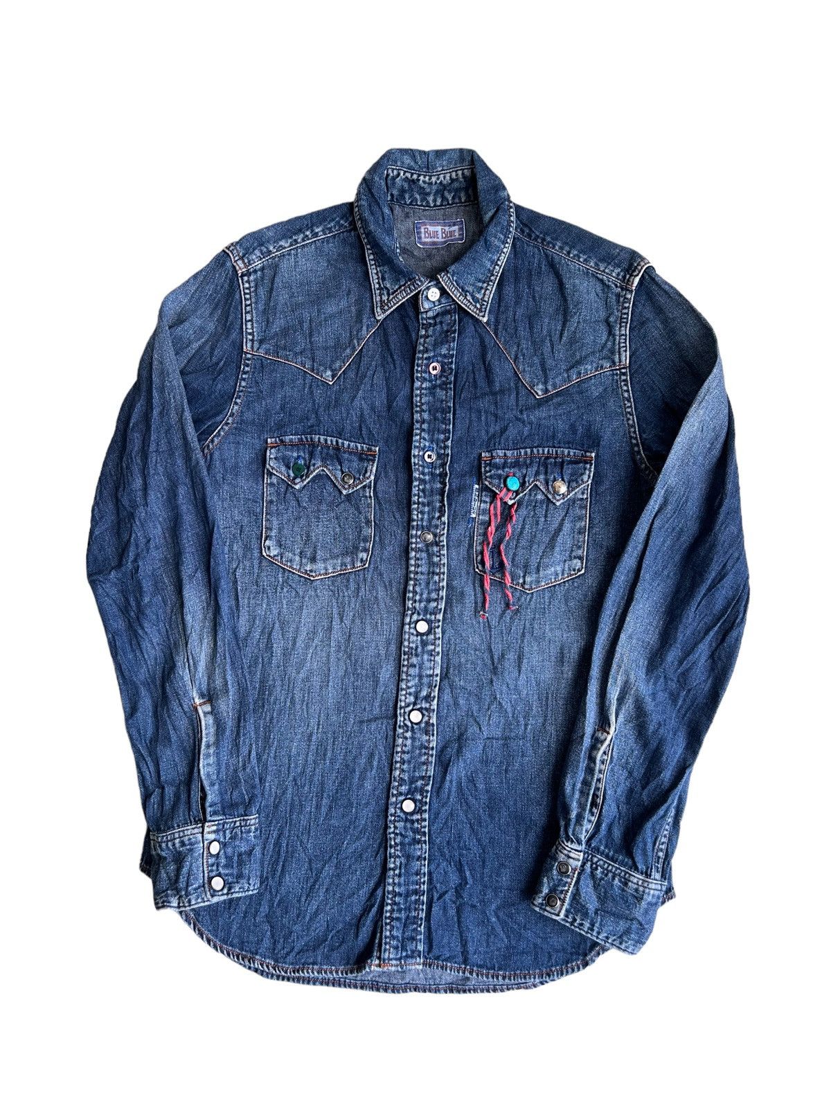 45rpm Blue Blue Western Shirt Sawtooth Pocket Turquoise Indigo Size US M / EU 48-50 / 2 - 3 Thumbnail