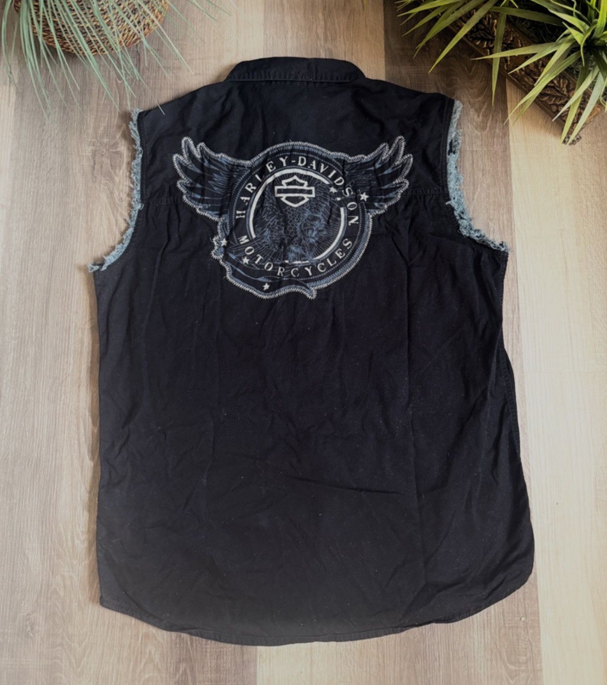 Harley Davidson Harley-Davidson Sleeveless Black Denim Shirt Cutoff Vest Men Size US M / EU 48-50 / 2 - 1 Thumbnail
