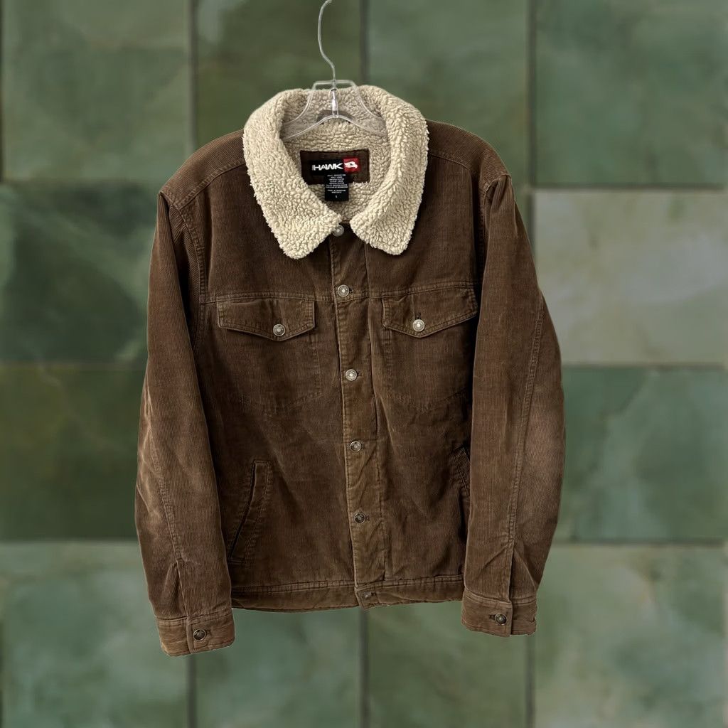 Vintage VTG Tony Hawk Corduroy Trucker Jacket Mens Large Brown Sherpa Lined Skater Jacket Size US L / EU 52-54 / 3 - 1 Thumbnail