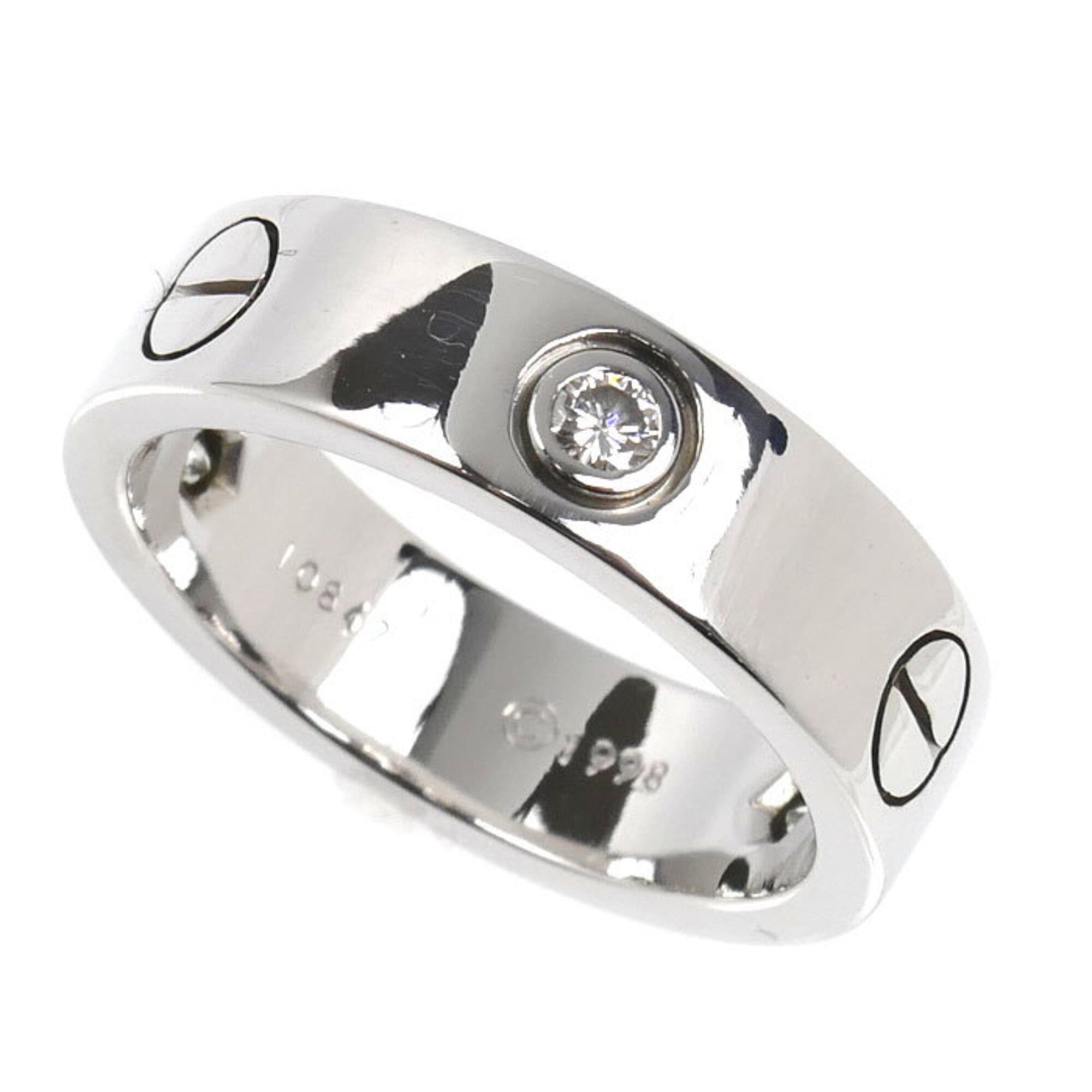 Cartier Cartier 18KWG White Gold Love Half Ring with Diamonds, Size 54, 8.9g, Women's Size ONE SIZE - 1 Thumbnail