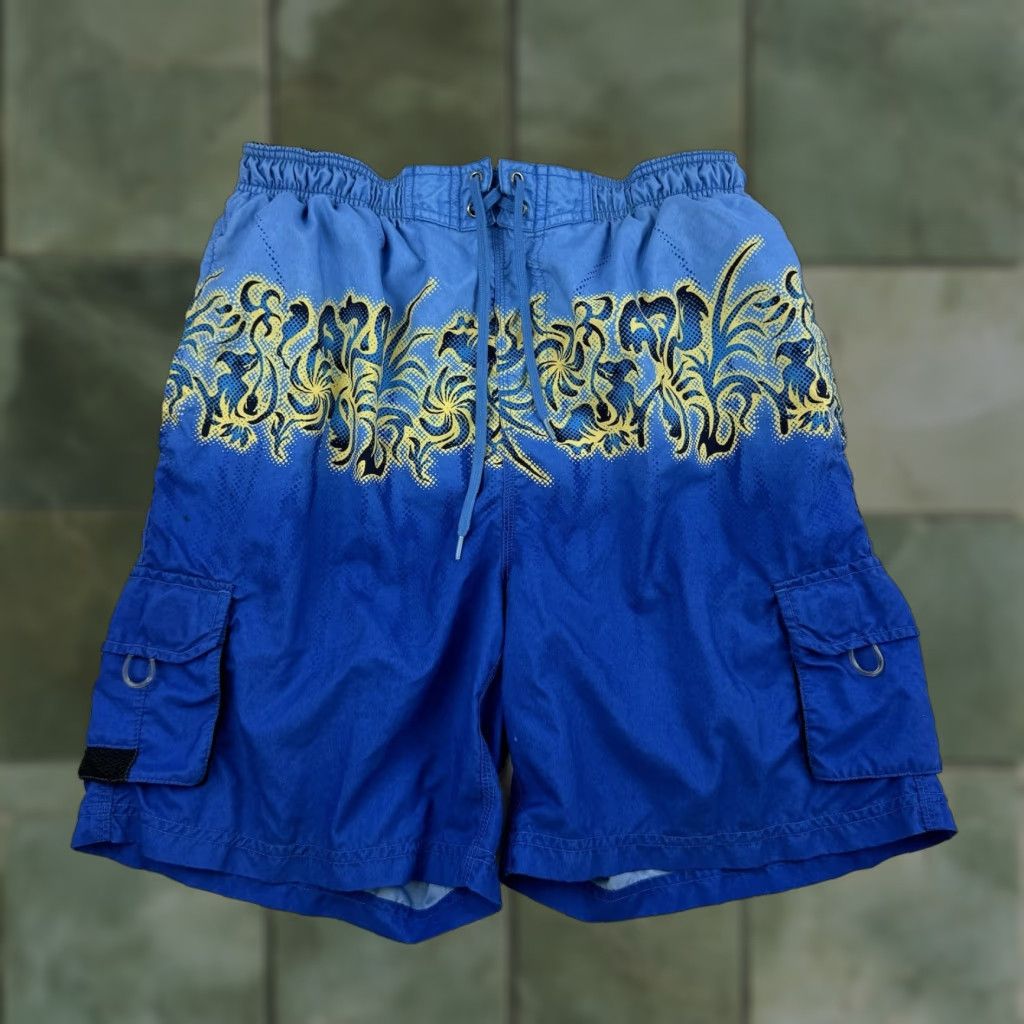Vintage VINTAGE No Boundaries Swim Trunks Men M Blue Tribal Grunge Y2K Baggy Size US 31 - 1 Thumbnail