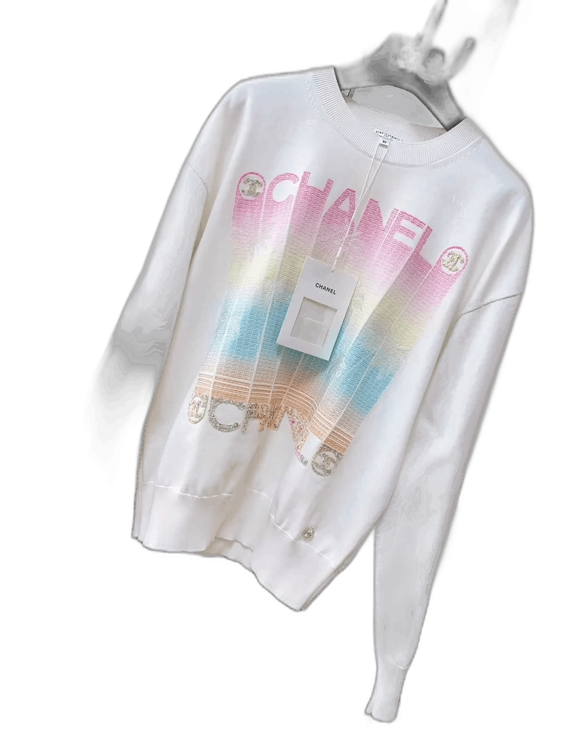 Chanel Chanel Colorful Sequin Logo White Sweatshirt Size S / US 4 / IT 40 - 1 Thumbnail