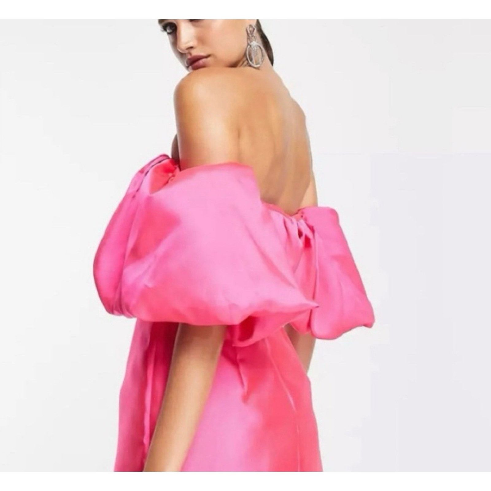 Asos NWOT ASOS Pink Volume Sleeve Off The Shoulder Dress 8 Size M / US 6-8 / IT 42-44 - 3 Thumbnail