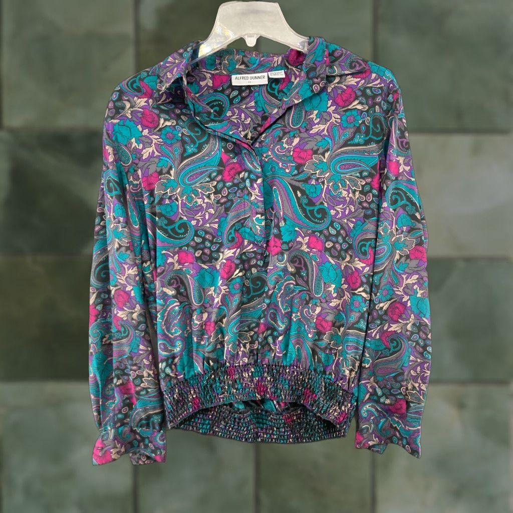 Vintage Alfred Dunner Womens Shirt 10 Vintage Purple Paisley Pullover Shoulder Pad Shirt Adult 10 Purple Paisley 80s 90s Womens Size L / US 10 / IT 46 - 1 Thumbnail