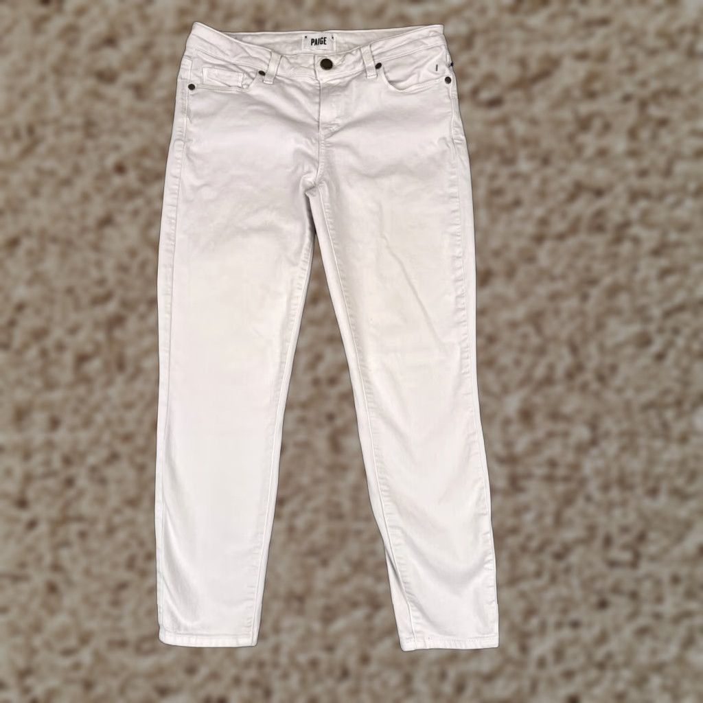VINTAGE Anthropologie Paige Skinny Jeans Women 29 White Denim Crop Spring Summer Fall Winter Adult Slim Fit 5-Pocket Gu