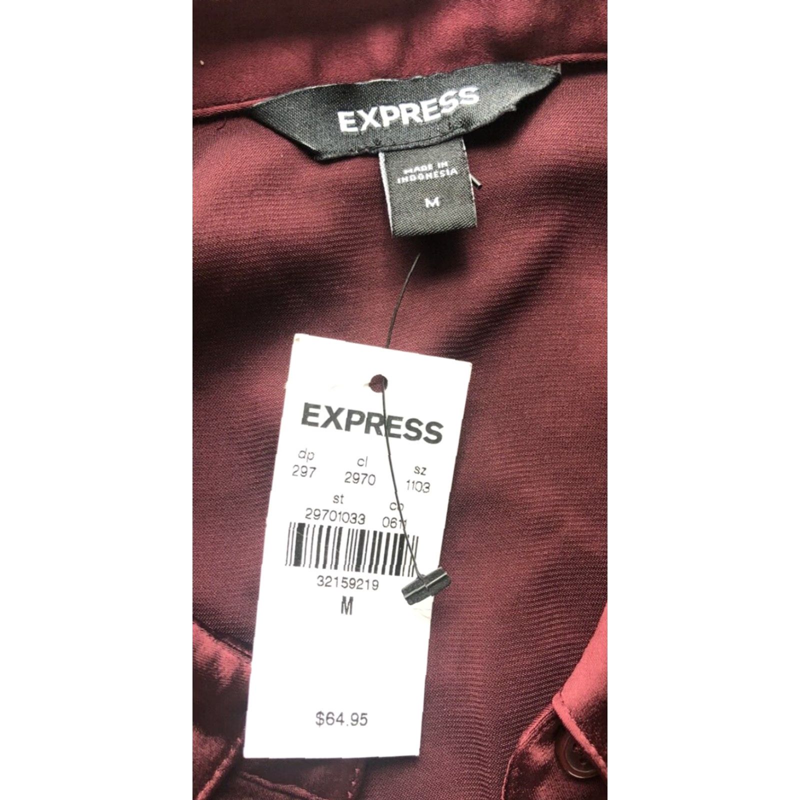 Express Express Button-Up Cropped Top Women M Red Long Sleeve 100% Polyester Spring Summer Fall Casual Party/Cocktail Travel Size M / US 6-8 / IT 42-44 - 7 Thumbnail
