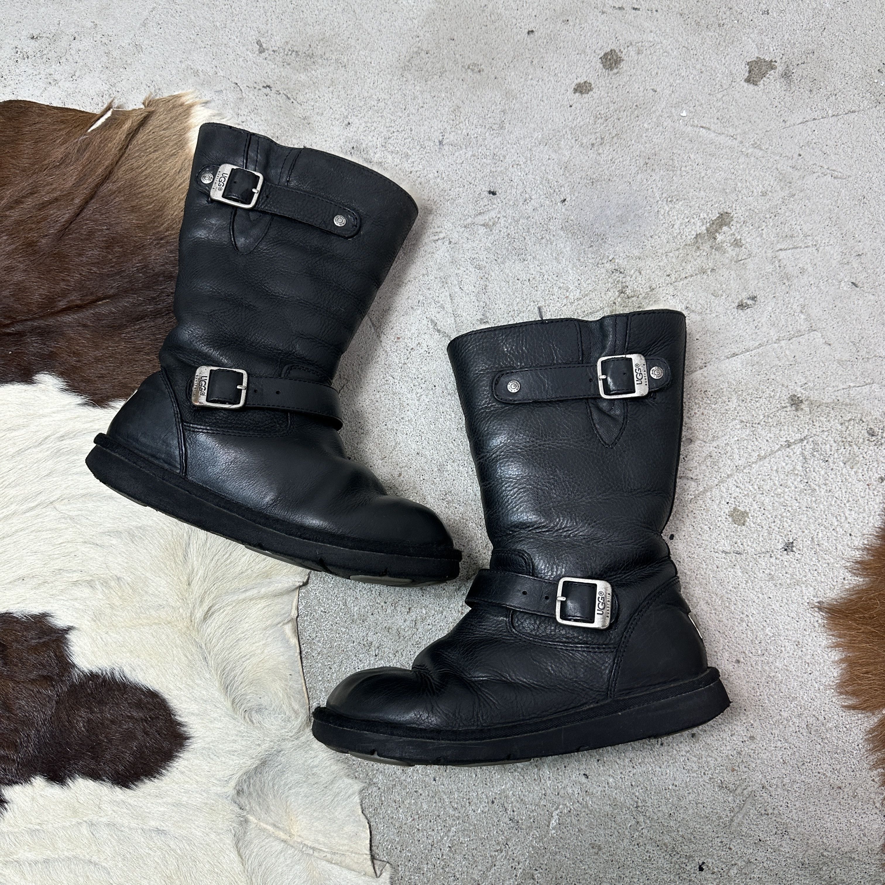 Vintage Leather Biker UGG Buckled Snow Boots Y2K