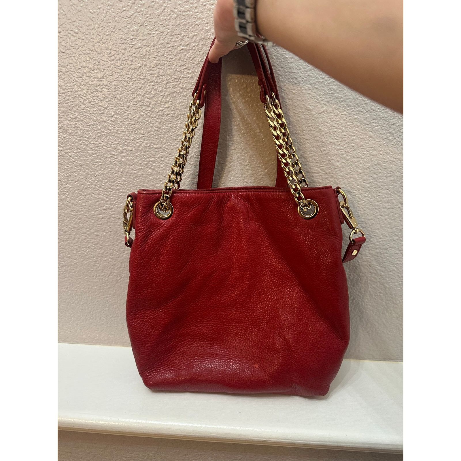 Michael Kors Michael Kors Red Pebbled Leather Convertible Chain Bag Size ONE SIZE - 2 Thumbnail