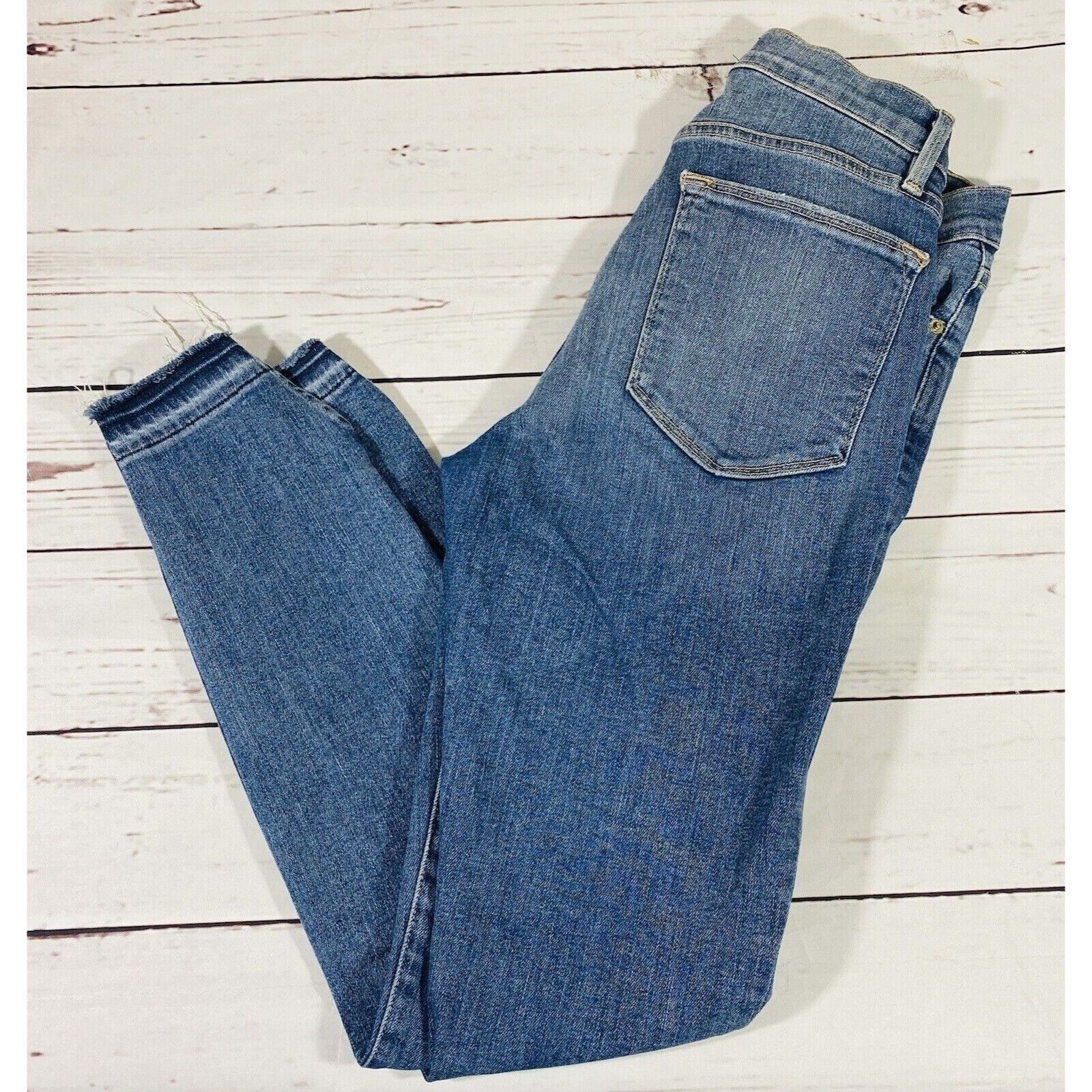 Frame FRAME Le High Skinny Jeans Womens Size 27 Raw Frayed Angle R Size 27" / US 4 / IT 40 - 7 Thumbnail