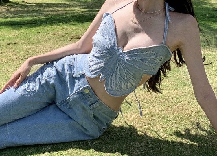 Other Y2K Butterfly Denim Halter Top Size ONE SIZE - 3 Thumbnail