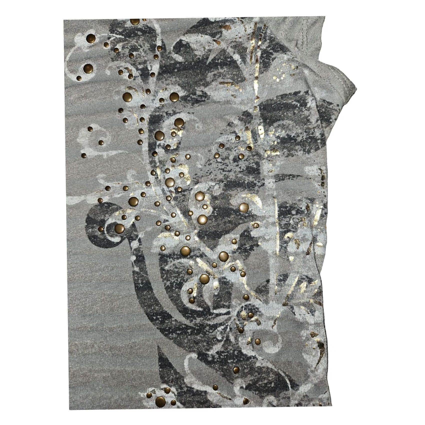 Vintage Rock & Republic Blouse Cap Sleeve Women's Small Gray Paisley Studded Lightweight Sheer Casual Shirt Size S / US 4 / IT 40 - 5 Thumbnail