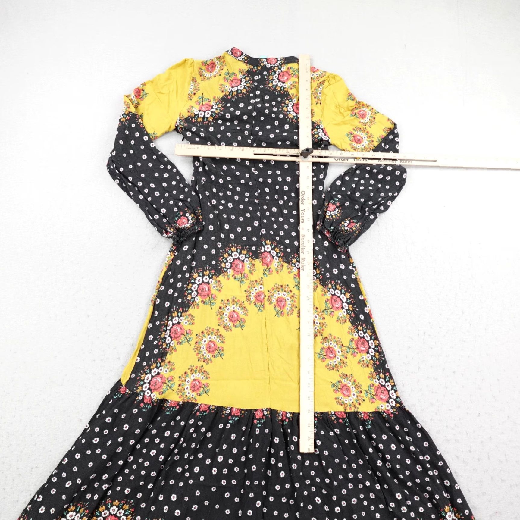 Farm Rio Farm Rio Dress Women XS Black Yellow Floral Blocked Maxi Long Sleeve Boho Anthro Size XS / US 0-2 / IT 36-38 - 7 Thumbnail