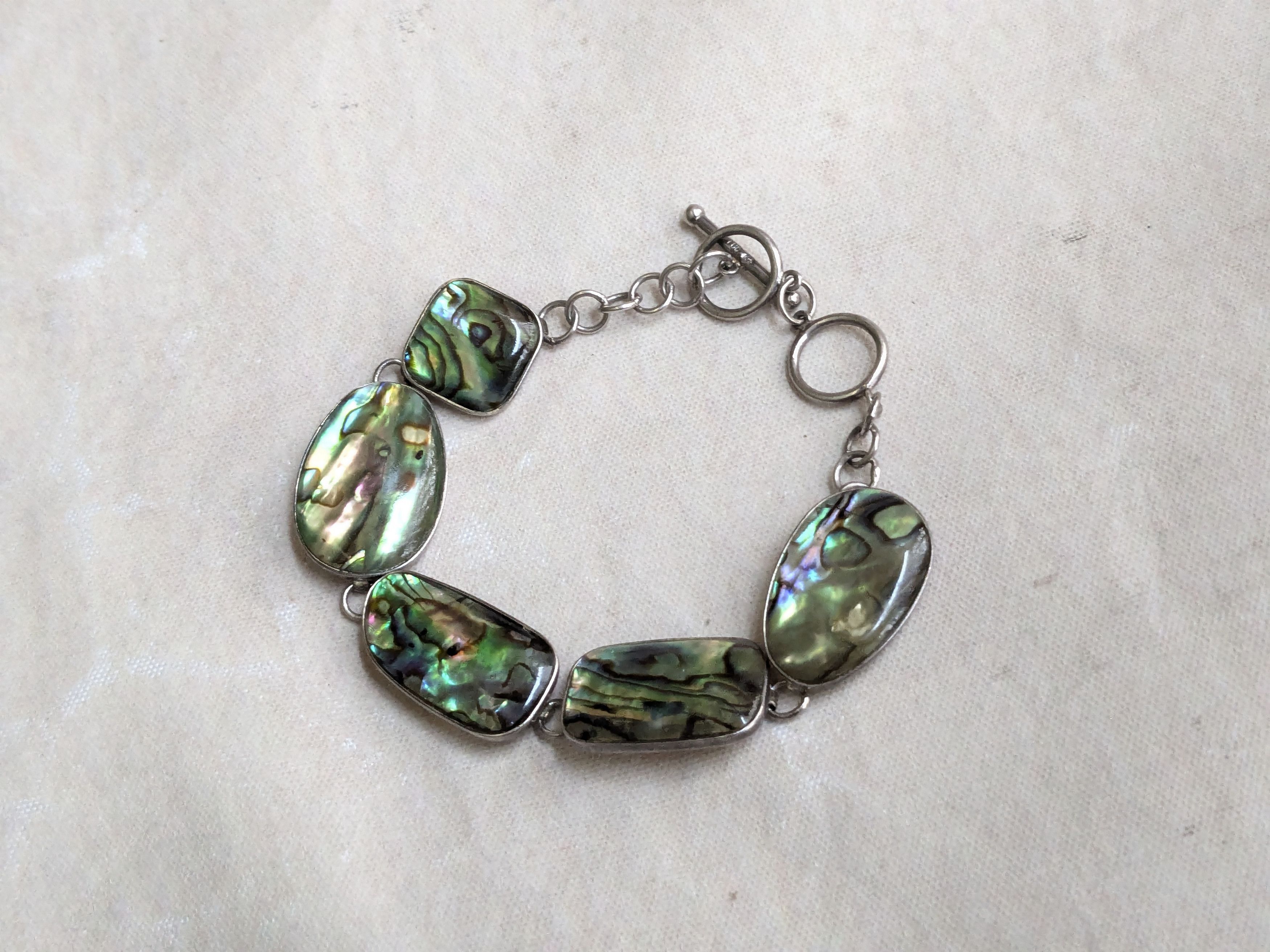 Jewelry Vintage Sterling Silver Bracelet Abalone Shell 8" Size ONE SIZE - 1 Thumbnail