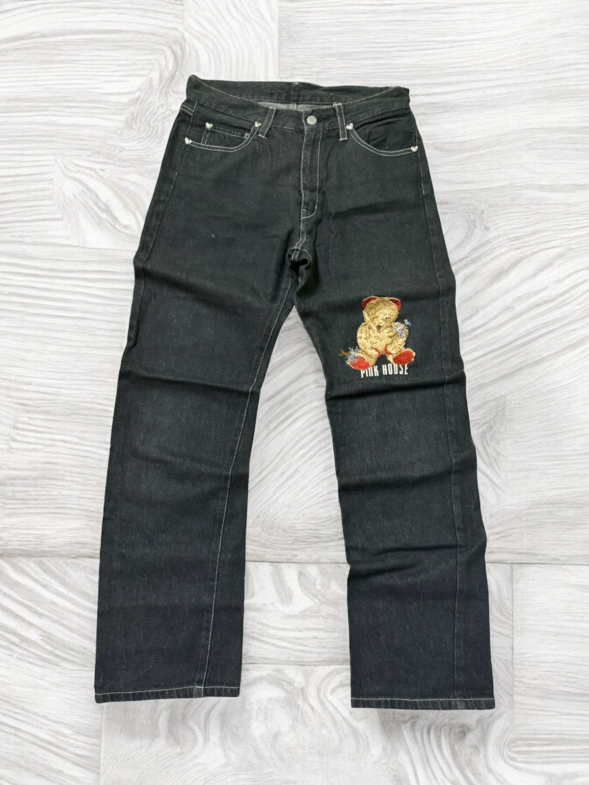 Japanese Brand × Pink House VTG Pink House Embroidered Bear Denim Jeans Size US 29 - 1 Thumbnail