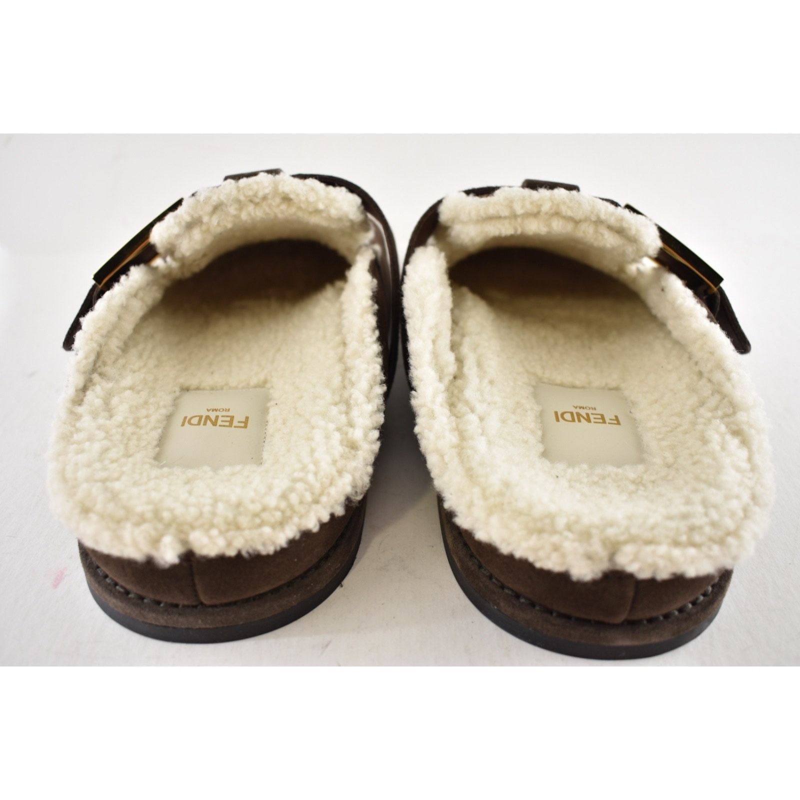 Fendi Fendi Feel Mules Brown Suede Shearling FF Gold Logo Slip On Size US 11 / IT 41 - 15 Thumbnail
