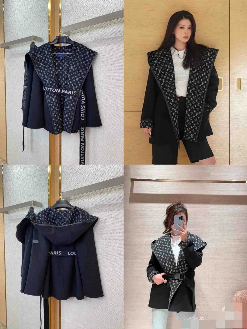 Louis Vuitton Louis Vuitton Black mid-length coat with full logo and wais Size XS / US 0-2 / IT 36-38 - 8 Thumbnail