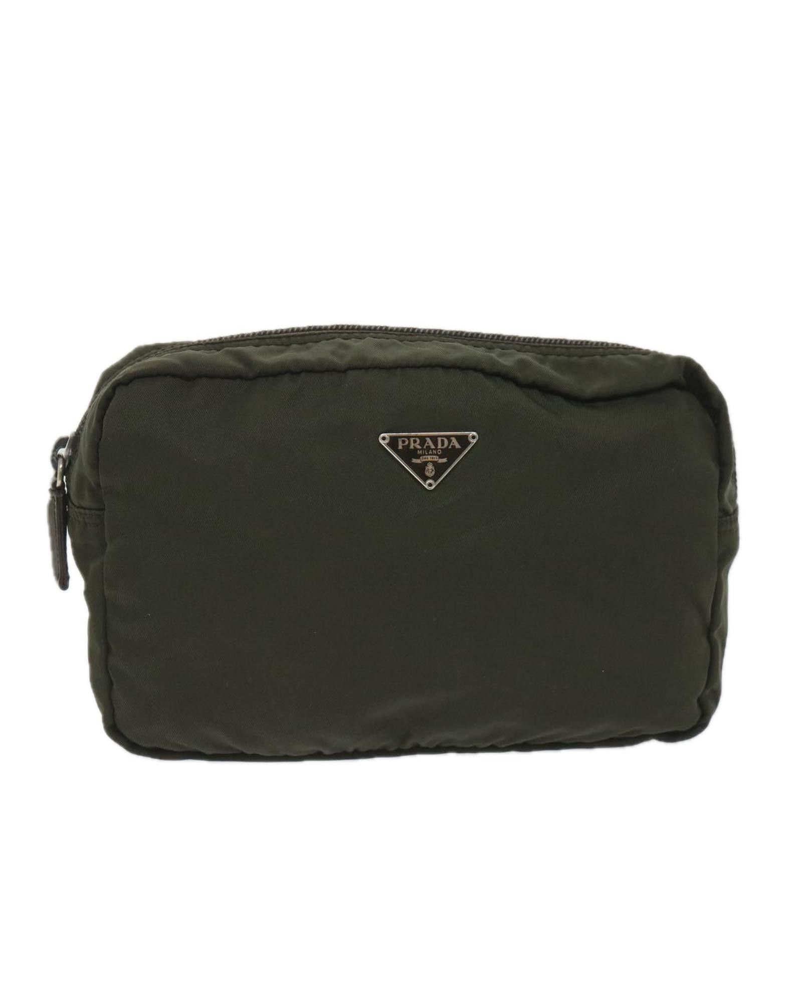 image of Prada Nylon Khaki Pouch With Accessory, Women's