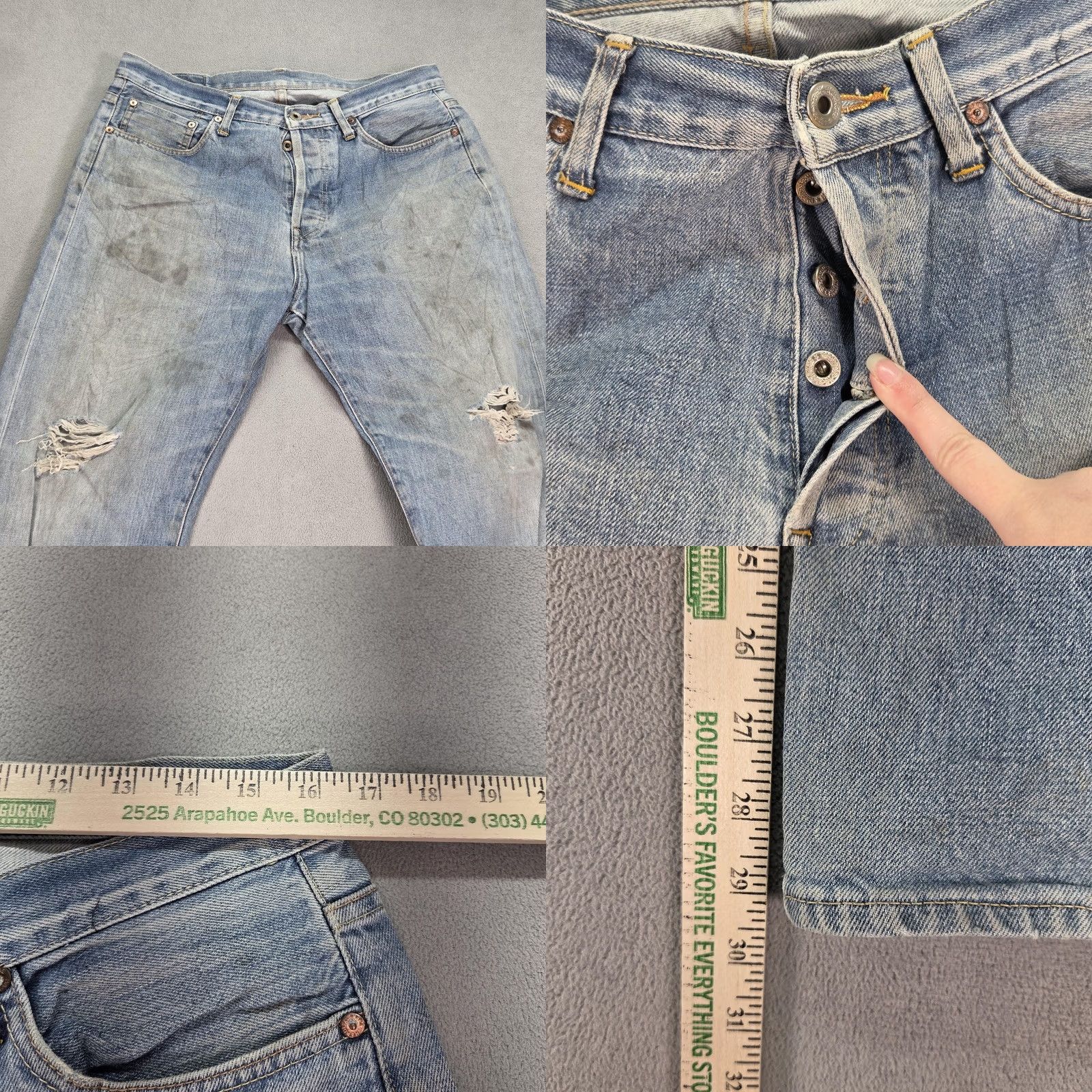 Levi's Vintage Levi's 501 Jeans Mens Light Wash Distressed Button 36x30 Denim Blue Straight Classic 90s Mens Size US 36 / EU 52 - 8 Thumbnail