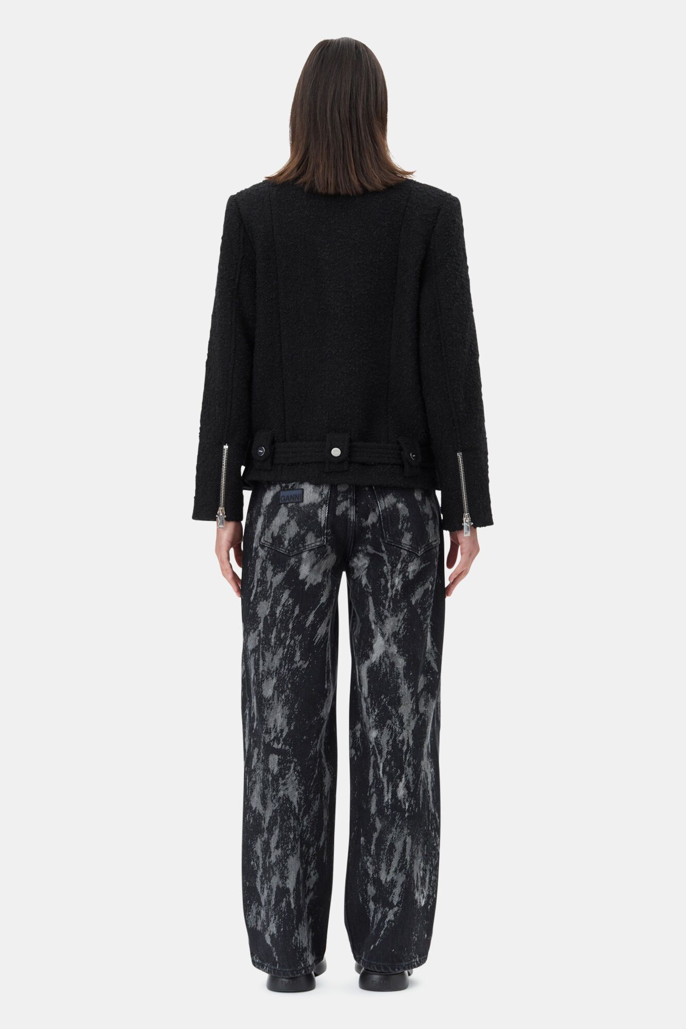 Ganni o1s22i1n0525 Textured Boucle Wool Jacket in Black Size XXS / US 00 / IT 34 - 5 Thumbnail