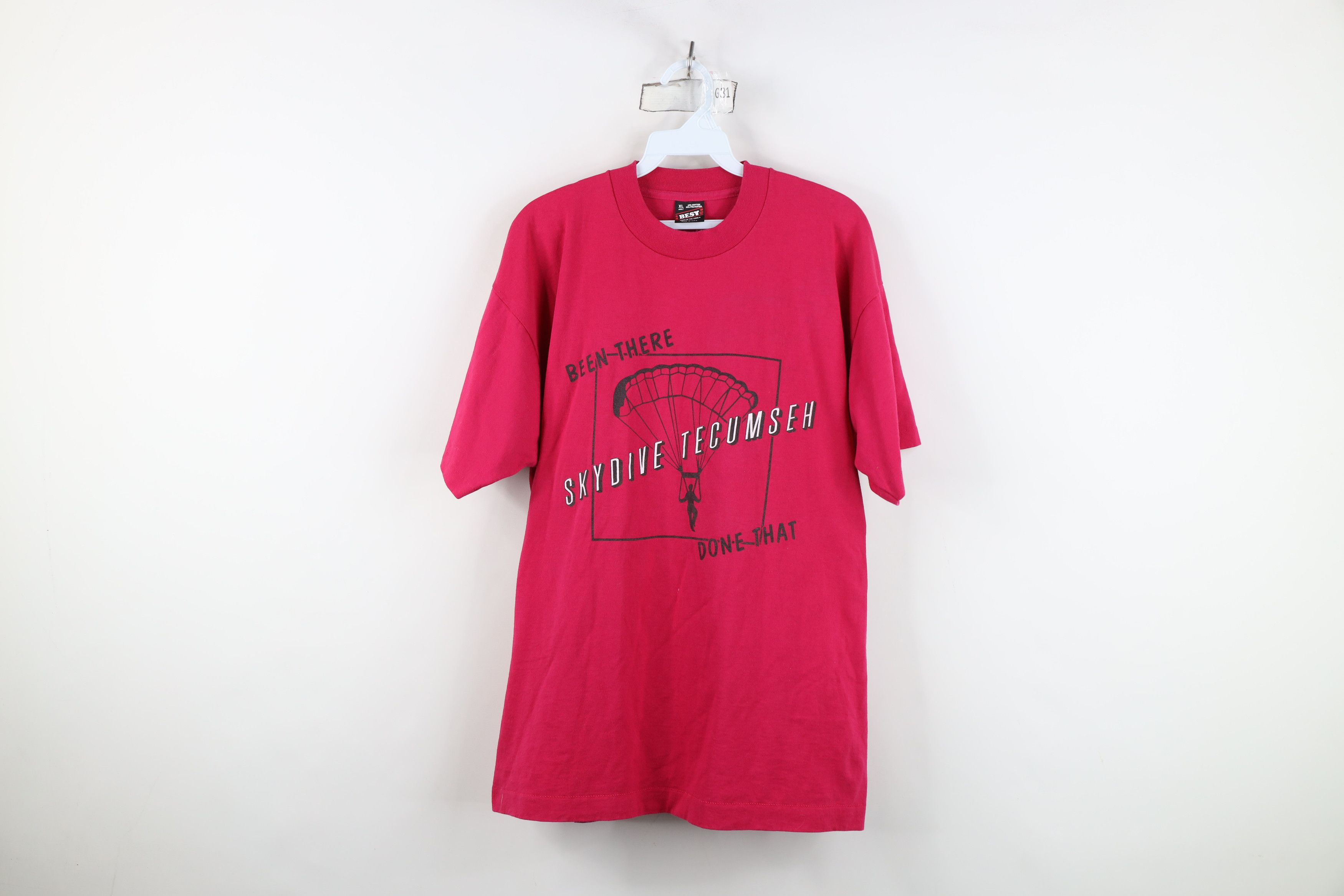 Vintage Vintage 90s Skydive Skydiving Short Sleeve T-Shirt Pink USA Size US XL / EU 56 / 4 - 1 Thumbnail