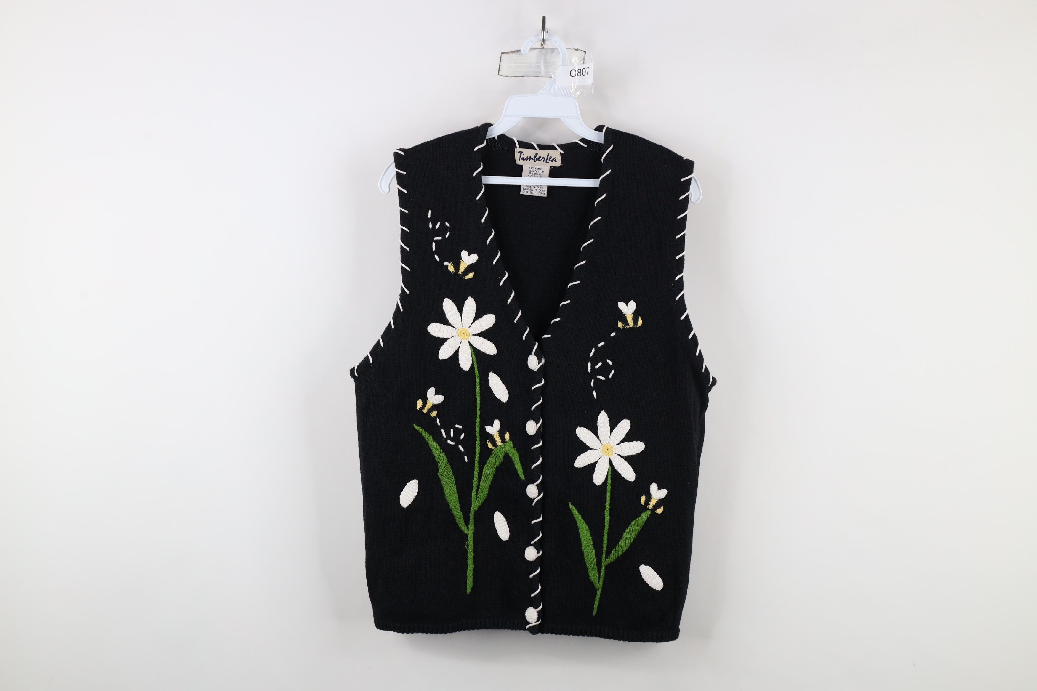 Vintage Vintage 90s Streetwear Bee Flower Cardigan Sweater Vest Size L / US 10 / IT 46 - 1 Thumbnail