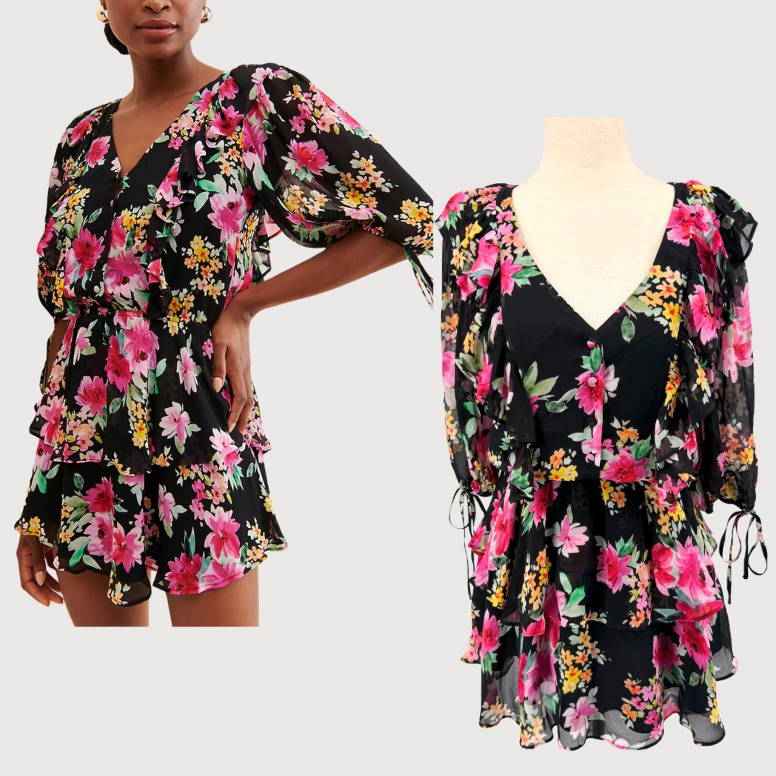 Other Yumi Kim Hailey Floral Mini Dress Black Silk Feel NWT M Size M / US 6-8 / IT 42-44 - 1 Thumbnail