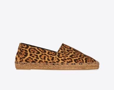image of Saint Laurent Paris Oc11Z0124 Cassandre Embroidered Espadrilles Leopard Print Shoes in Brown, Men's