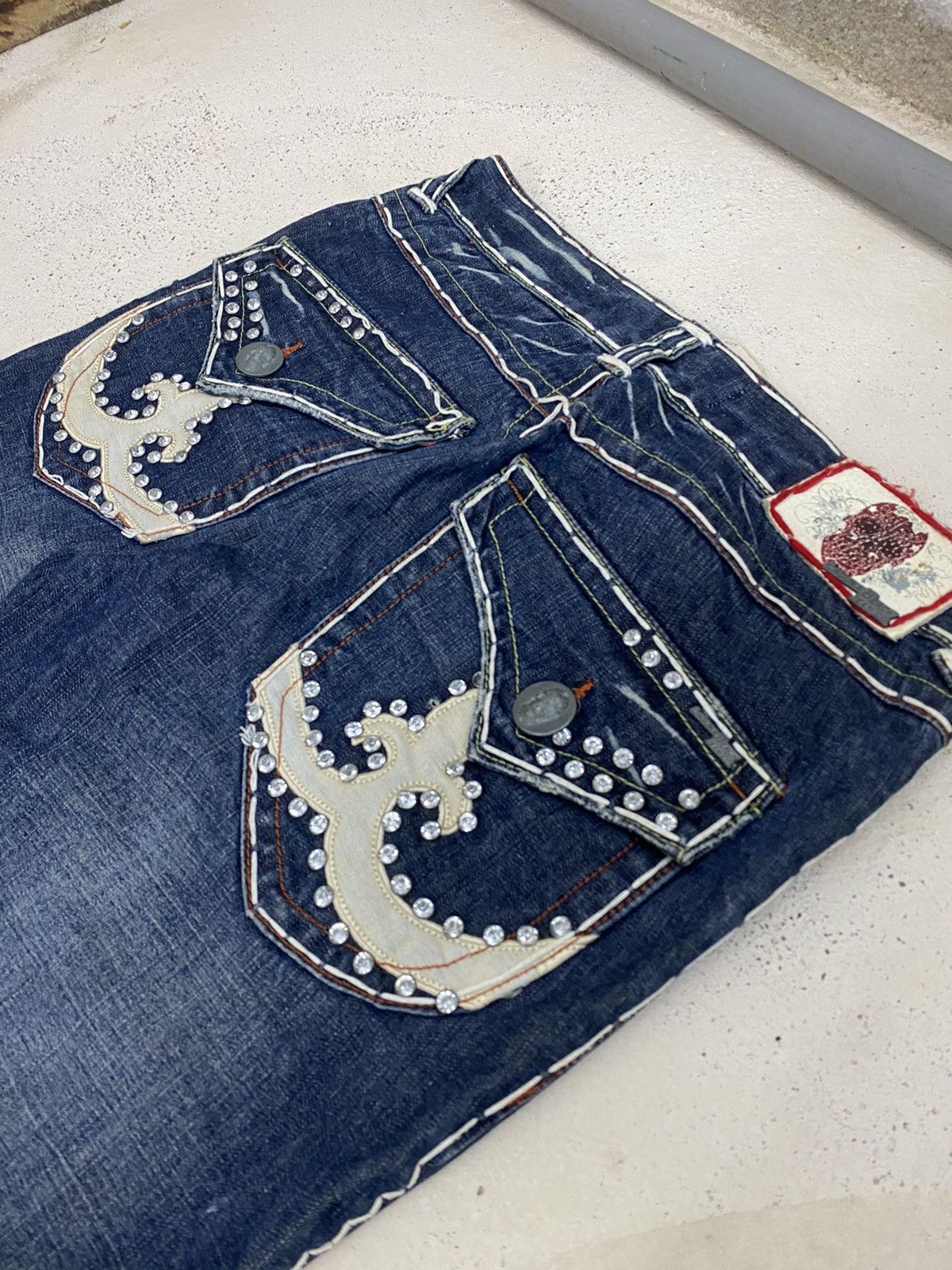 If Six Was Nine Flare Laguna Beach USA Skulls Button Pocket Embellished Size US 33 - 19 Thumbnail