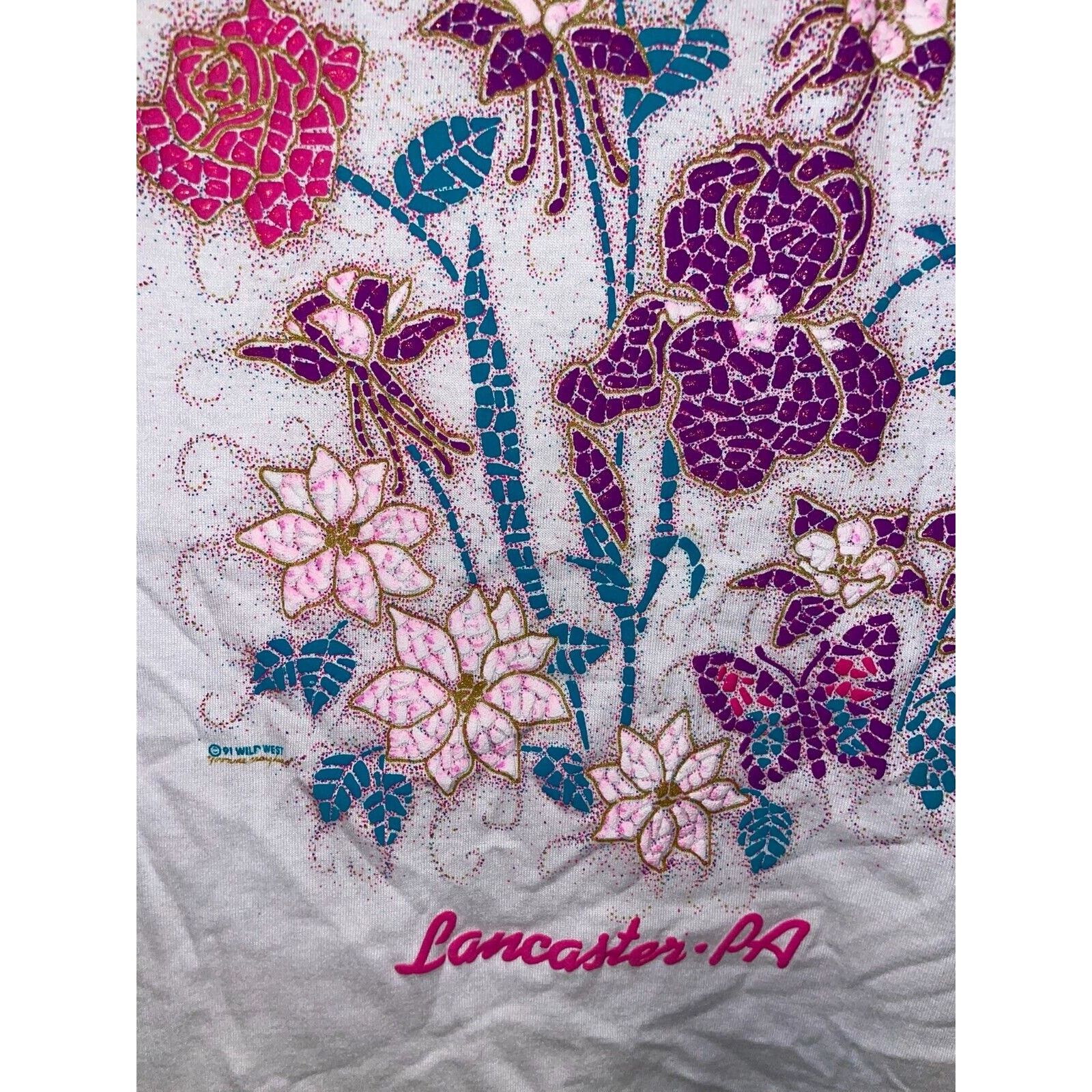 Jerzees Vintage Pennsylvania Lancaster Flower Graphic White Shirt Size US S / EU 44-46 / 1 - 5 Thumbnail