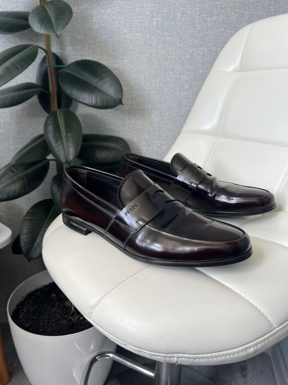 Prada Prada Brown Polished Leather Penny Loafers Men’s Size 11 Size US 12 / EU 45 - 1 Thumbnail