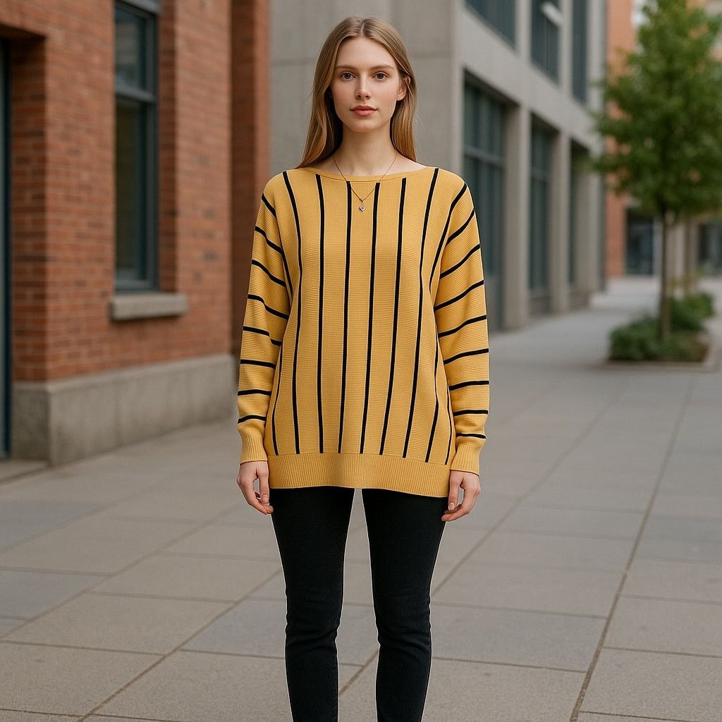 Anthropologie Anthropologie Yellow & Black Striped Dolman Sweater Size S / US 4 / IT 40 - 1 Thumbnail