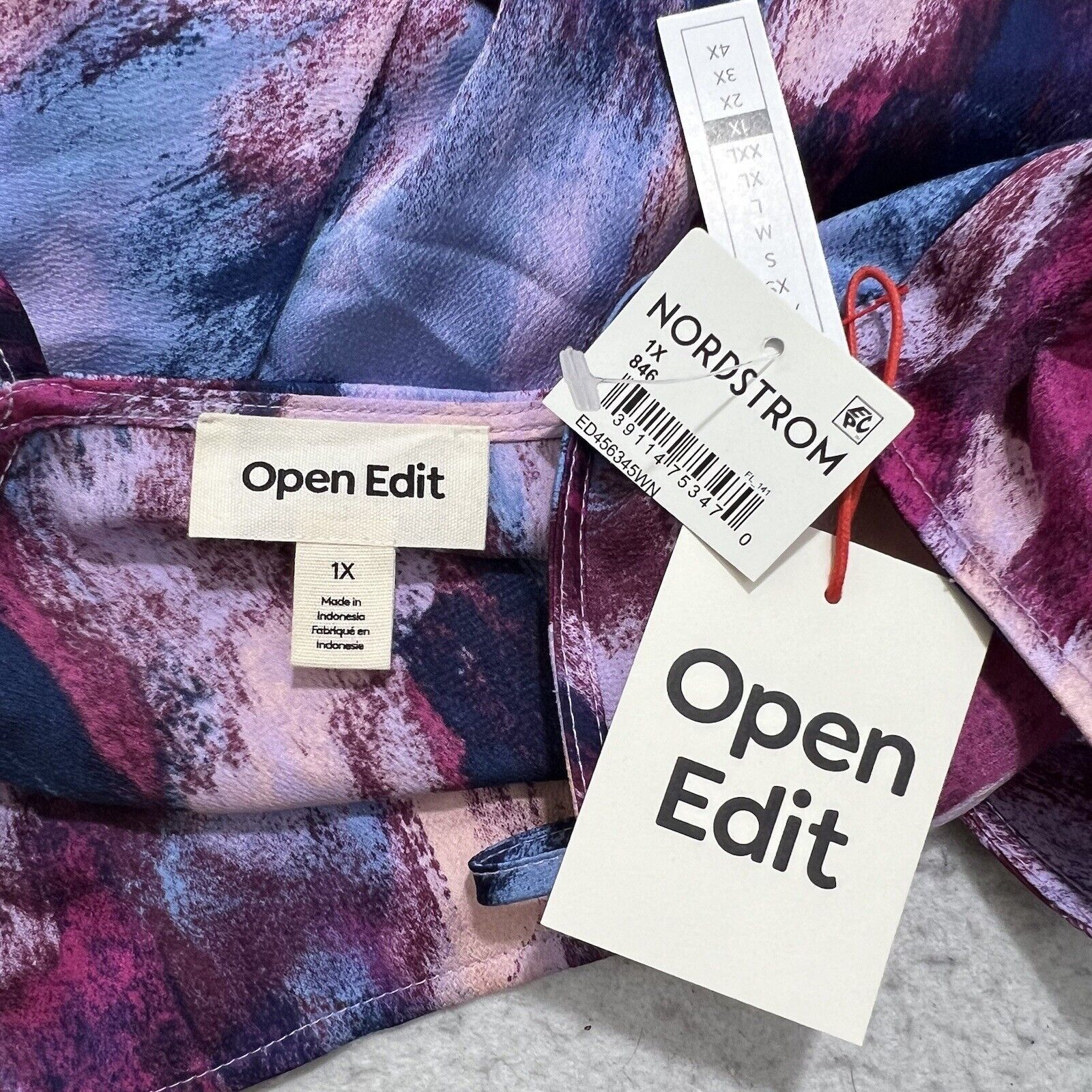 Nordstrom Open Edit Cowl Neck Satin Camisole Purple Chalk Camo Top Size XL / US 12-14 / IT 48-50 - 4 Thumbnail