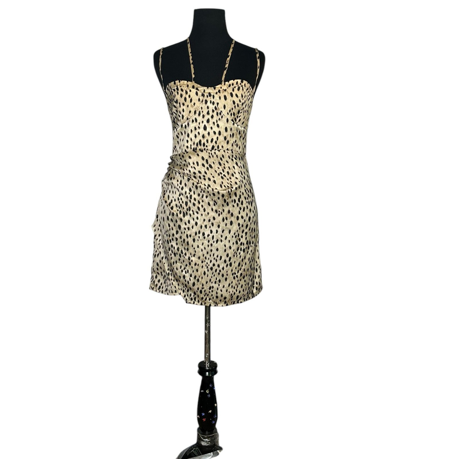 Zara Zara Beige Black Satin Animal Print Mini Slip Dress size XS Size XS / US 0-2 / IT 36-38 - 10 Thumbnail
