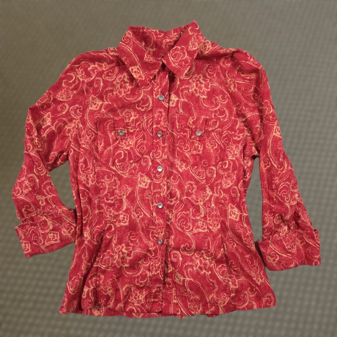 Vintage Christopher & Banks Jacket Womens M Red Linen Floral Snap Front Casual Size M / US 6-8 / IT 42-44 - 1 Thumbnail