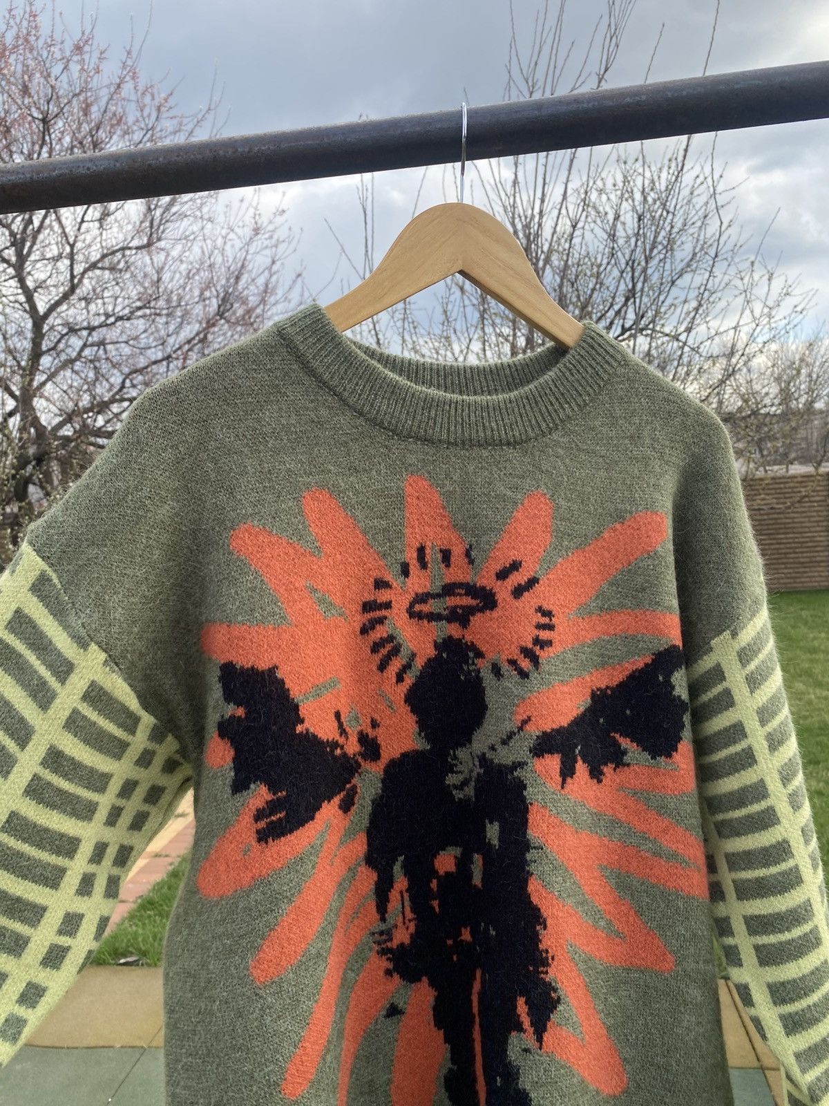Vintage Green graphic knit sweater angel print, oversized pullover Size US L / EU 52-54 / 3 - 3 Thumbnail