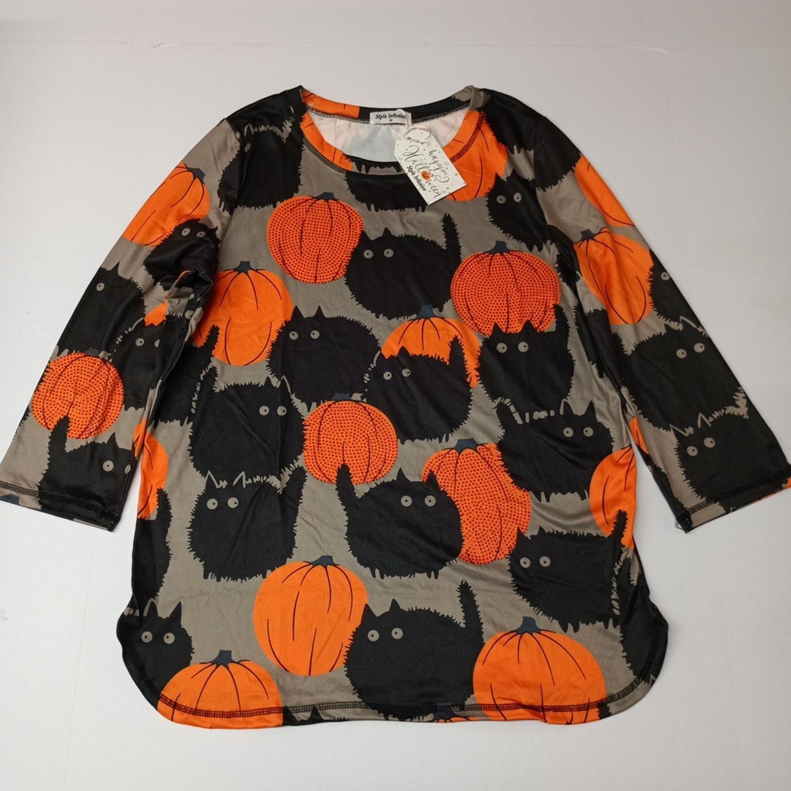 Other Halloween Womens Top Size M Medium Cats & Pumpkins Polyester Size M / US 6-8 / IT 42-44 - 1 Thumbnail