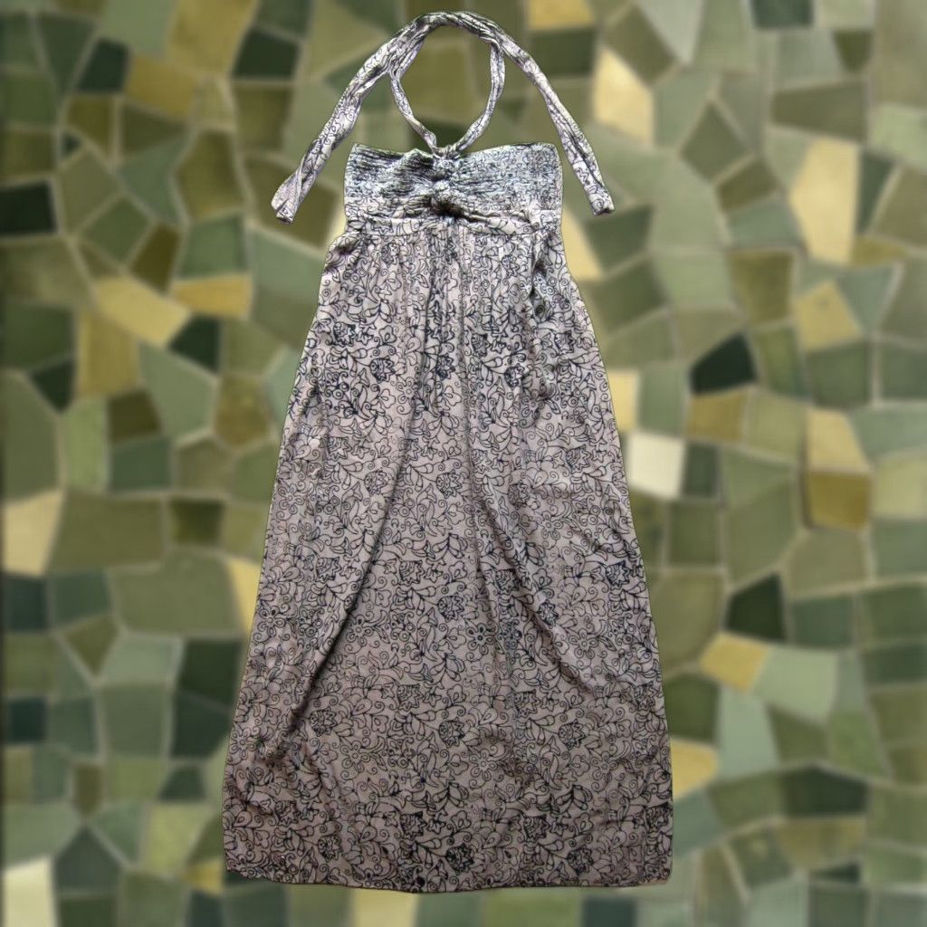 Vintage VINTAGE Young Fashions Rayon Grey Black Floral Long Maxi Halter Tank Sun Dress L Size L / US 10 / IT 46 - 1 Thumbnail
